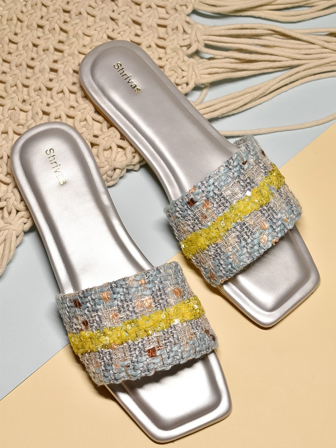 

SHRIVAS BY ARCHITA MEHTA Ovia Embellished Open Toe Flats, Blue