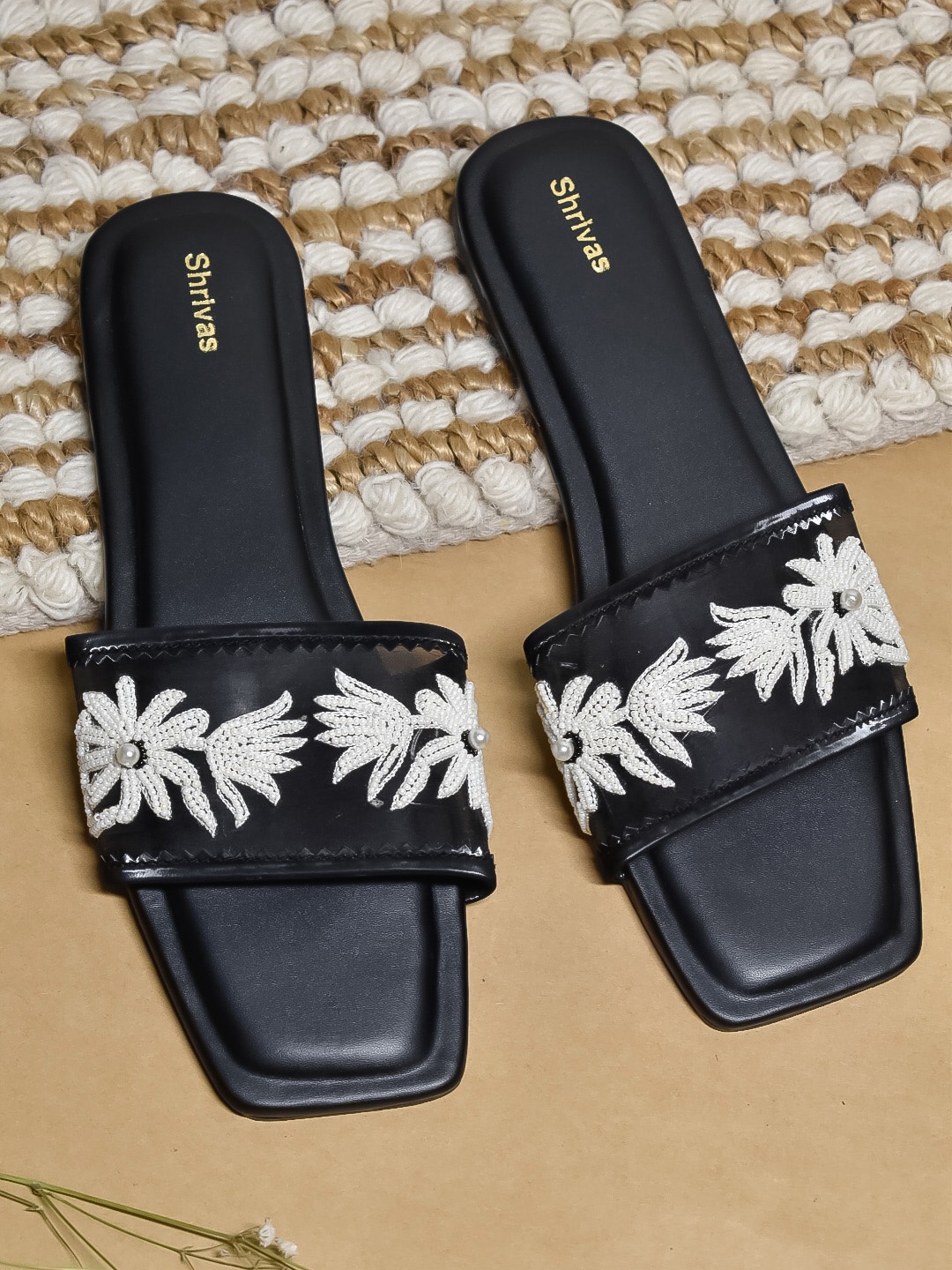 

SHRIVAS BY ARCHITA MEHTA CASPIANBLK Ethnic Embellished Open Toe Flats, Black