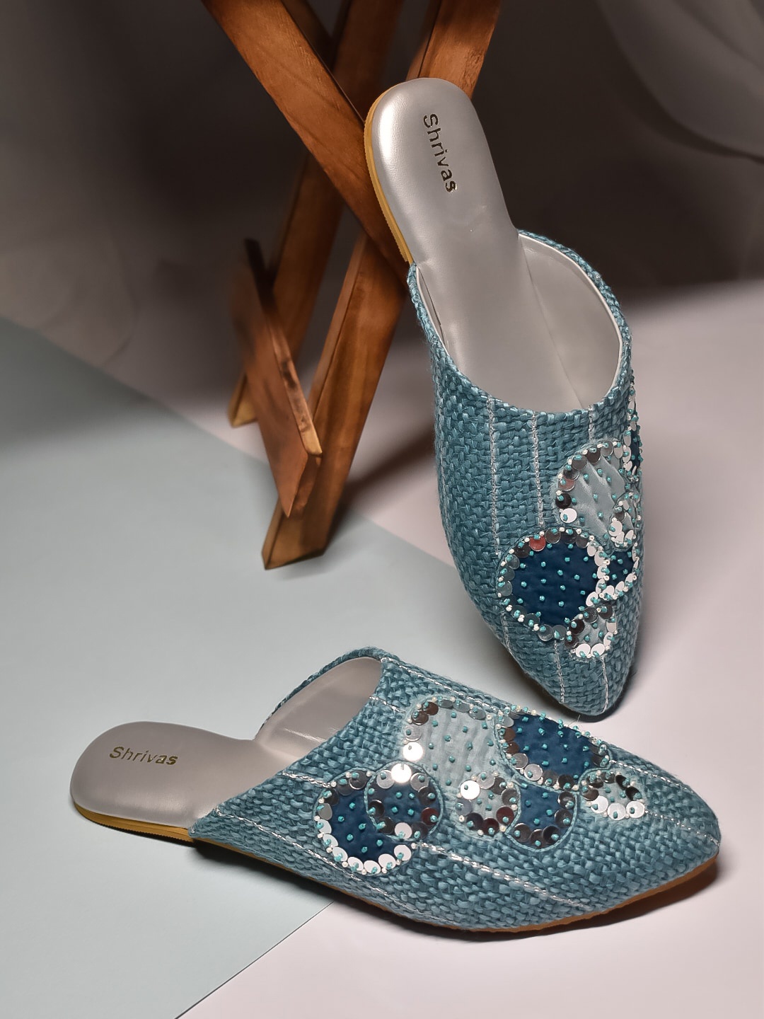 

SHRIVAS BY ARCHITA MEHTA Clara Embellished Pointed Toe Mules, Blue