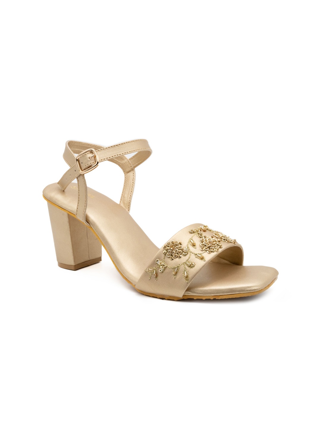 SHRIVAS BY ARCHITA MEHTA Embellished Ethnic Block Heels With Ankle Loop, Gold