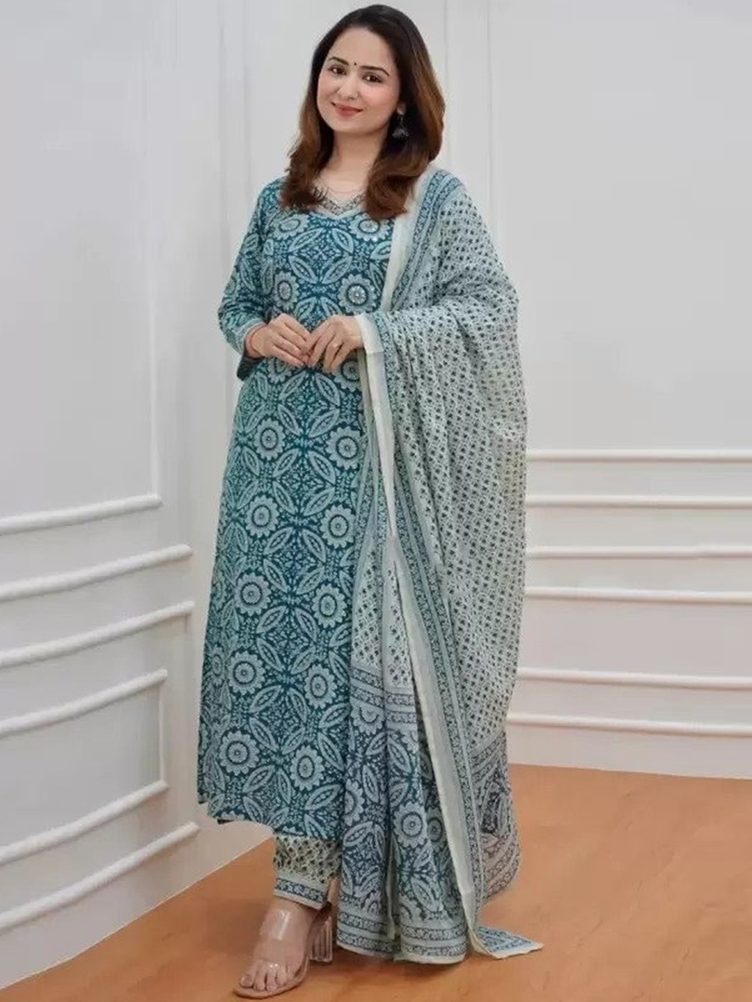

KALINI Ethnic Motifs Printed Regular Pure Cotton Kurta With Salwar & With Dupatta, Blue