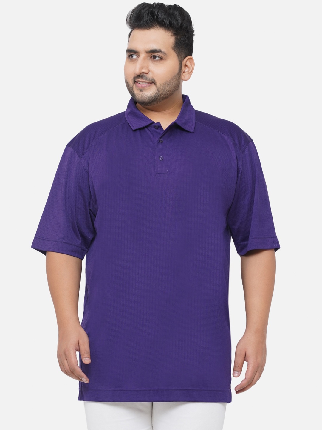 

Santonio Plus Size Purple Polo Collar Pure Cotton T-shirt