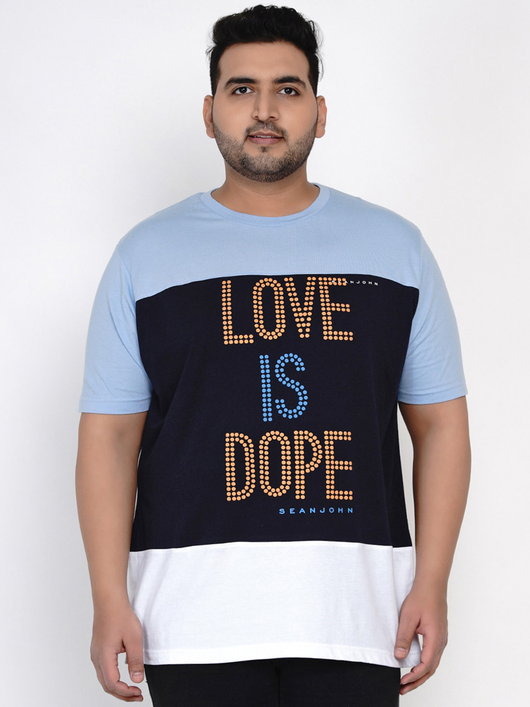 

Santonio Plus Size Typography Printed Pure Cotton T-shirt, Blue