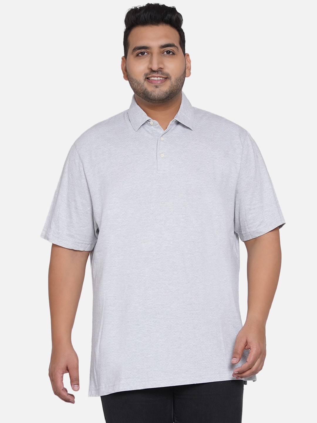 

Santonio Plus Size Polo Collar Pure Cotton T-shirt, Grey