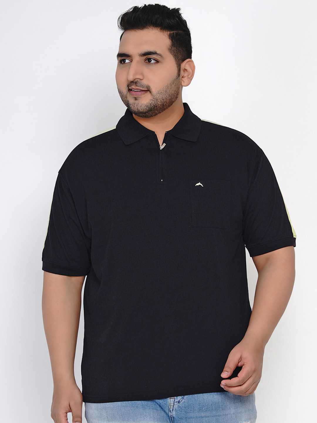 

Santonio Pluse Size Polo Collar Pure Cotton T-shirt, Black