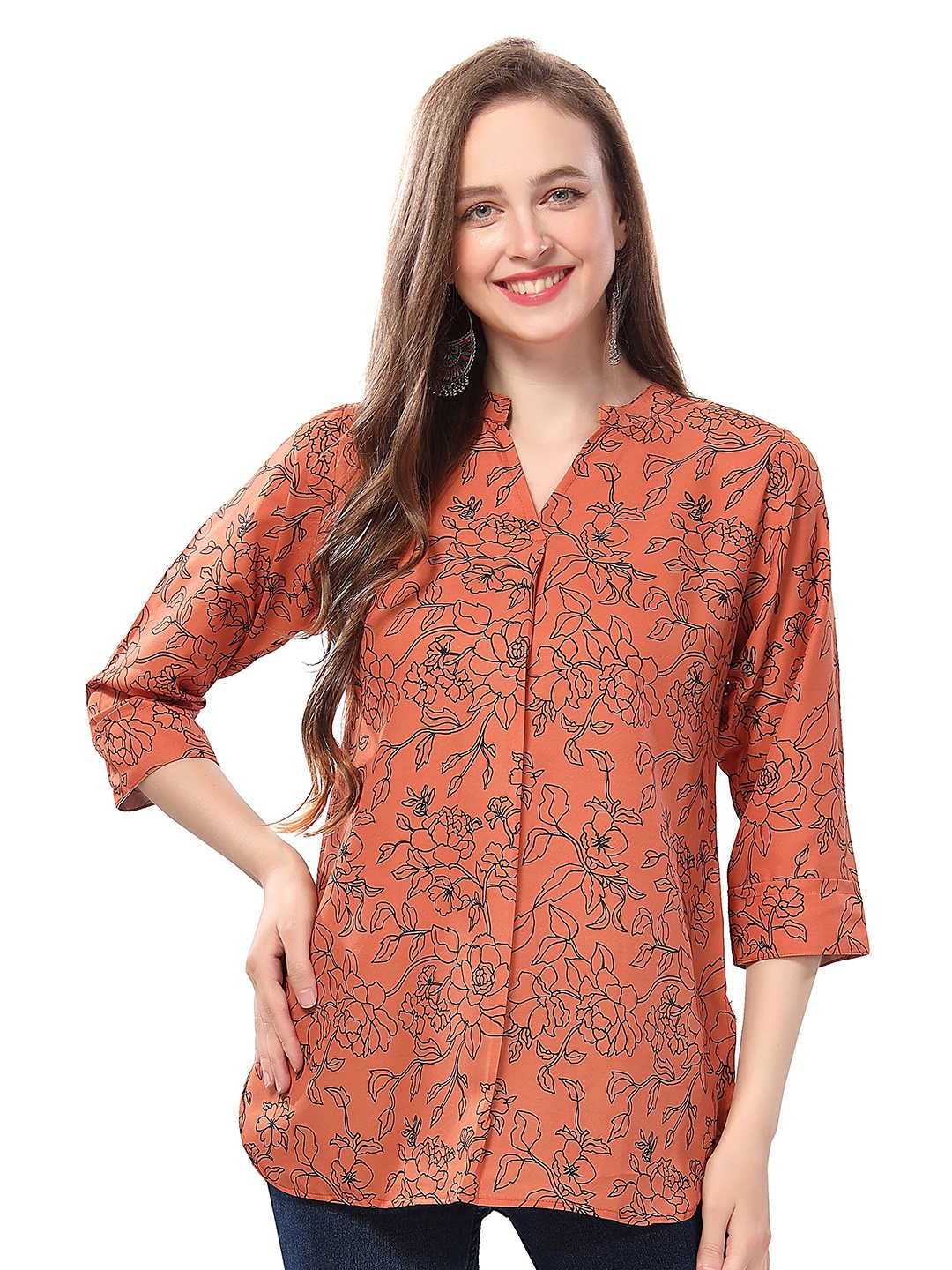 

keshubaba Floral Printed Tunic, Rust
