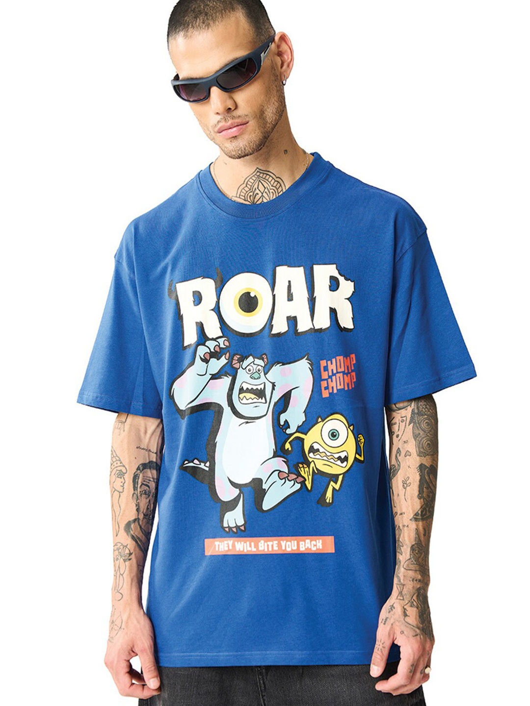 Bonkers Corner Roar Disney Printed Round Neck Cotton Oversized T-shirt, Blue