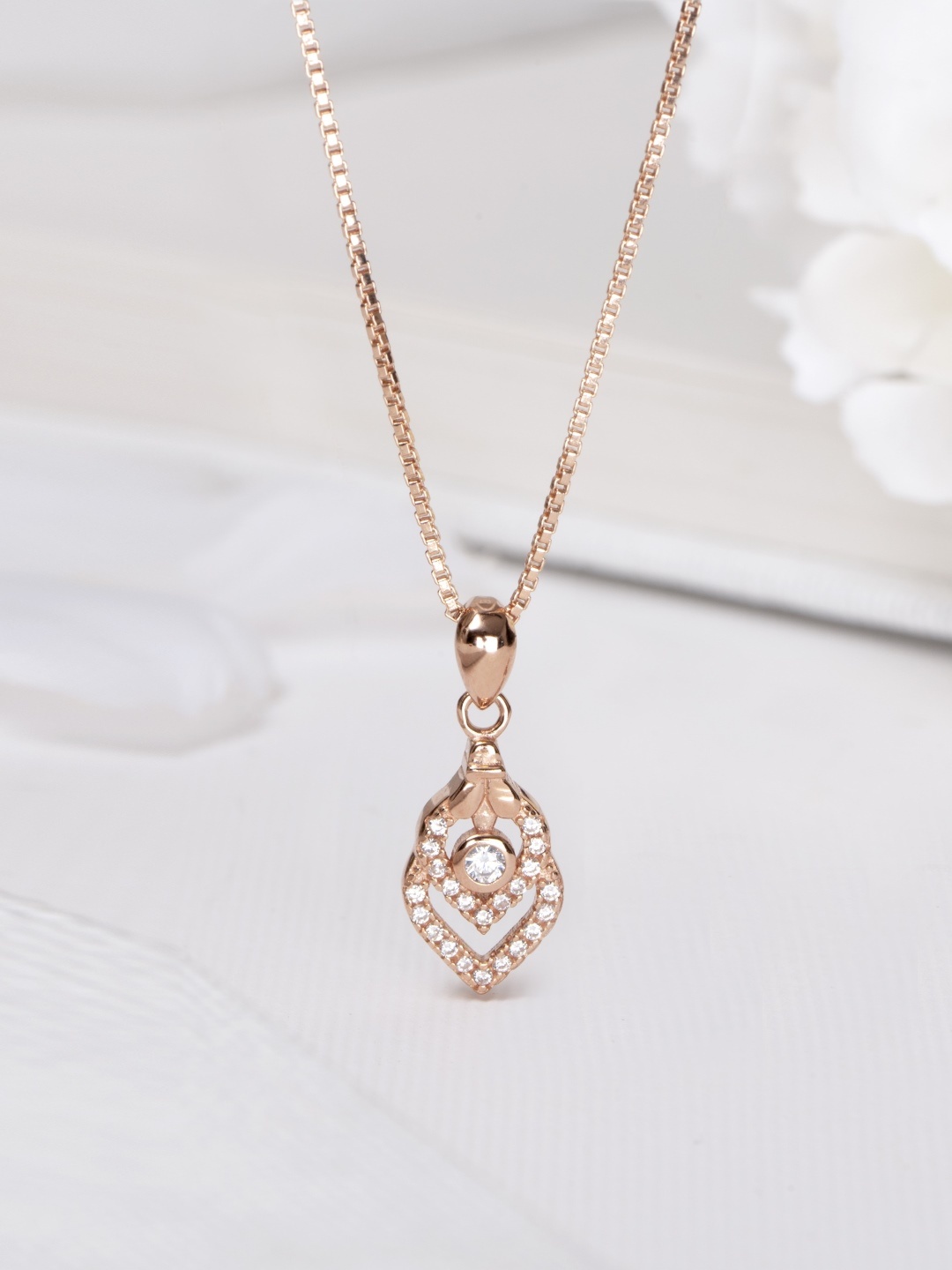 

Zavya Women Rose Gold-Plated CZ Studded Sterling Silver Pendant Necklace
