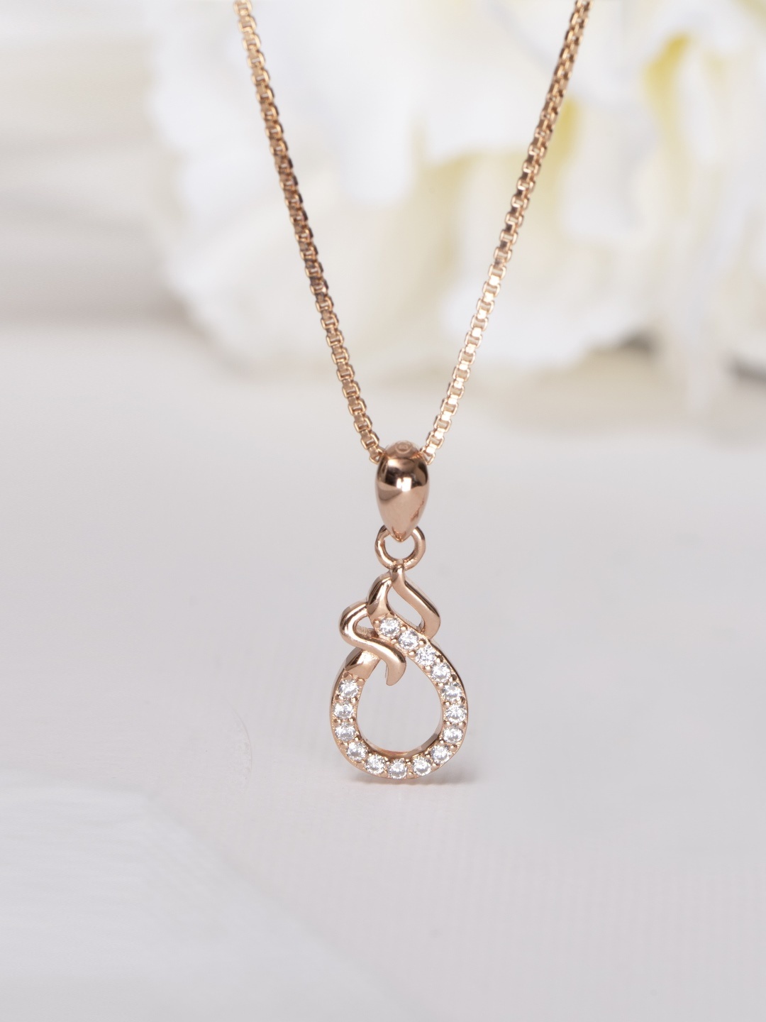 

Zavya Women Rose Gold-Plated CZ Studded Sterling Silver Pendant Necklace