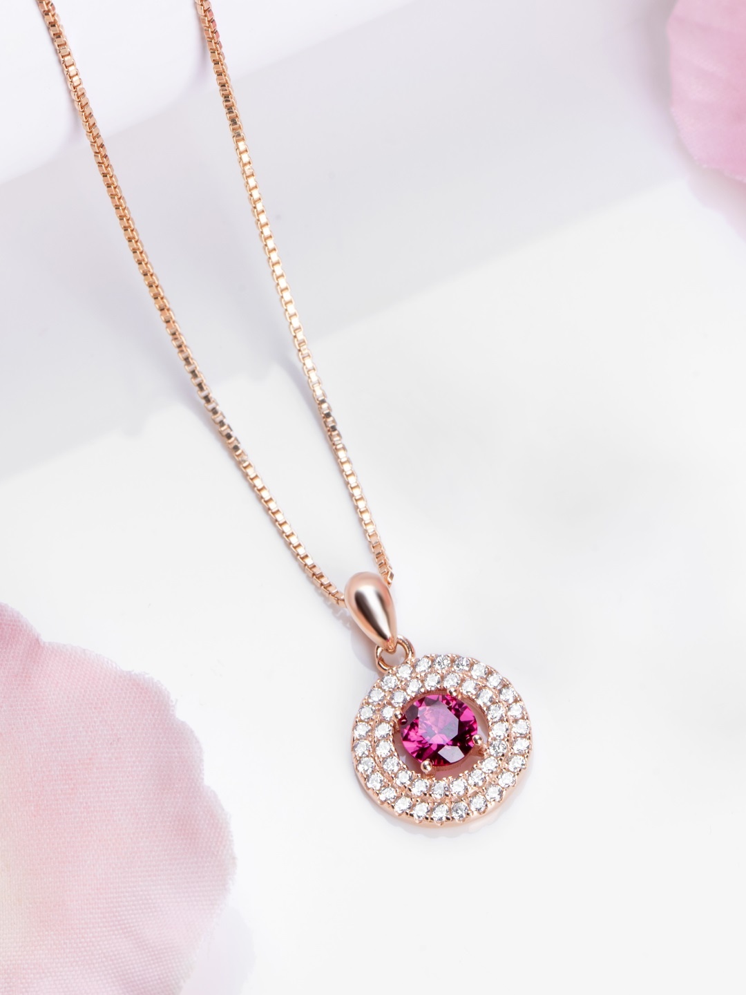 

Zavya Women Rose Gold-Plated CZ Studded Sterling Silver Pendant Necklace