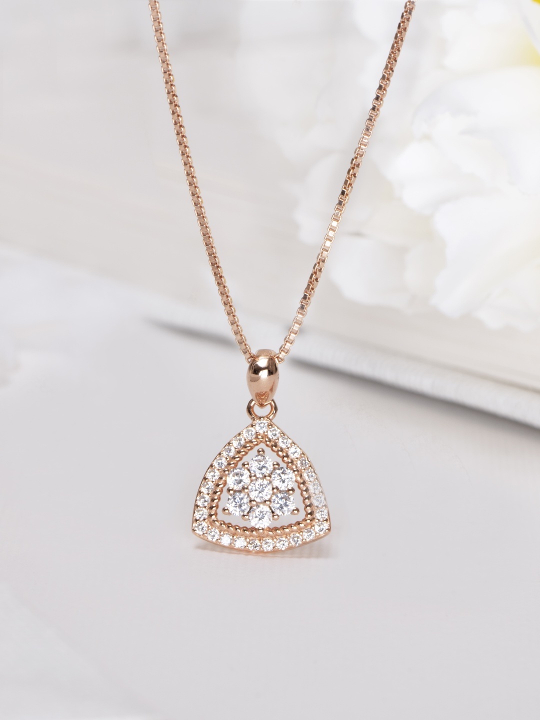 

Zavya Women Rose Gold-Plated CZ Studded Sterling Silver Pendant Necklace