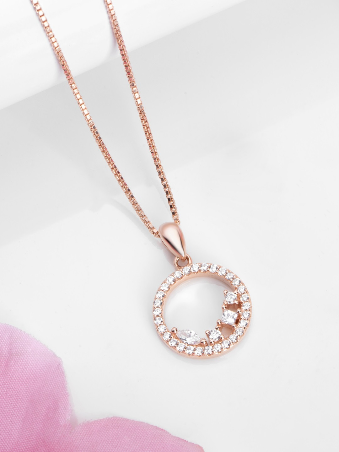 

Zavya Women Rose Gold-Plated CZ Studded Sterling Silver Pendant Necklace