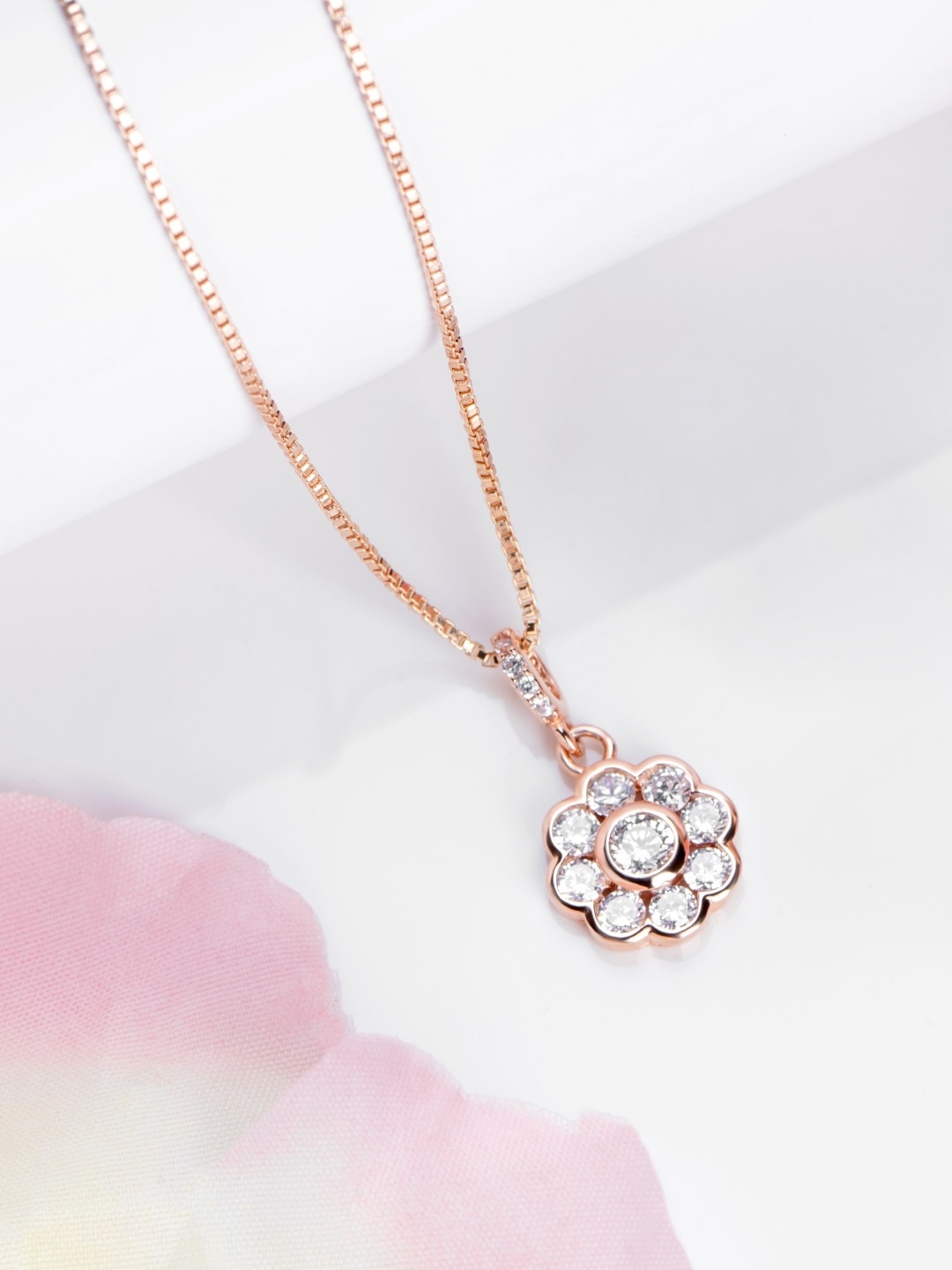 

Zavya Women Rose Gold-Plated CZ Studded Sterling Silver Pendant Necklace