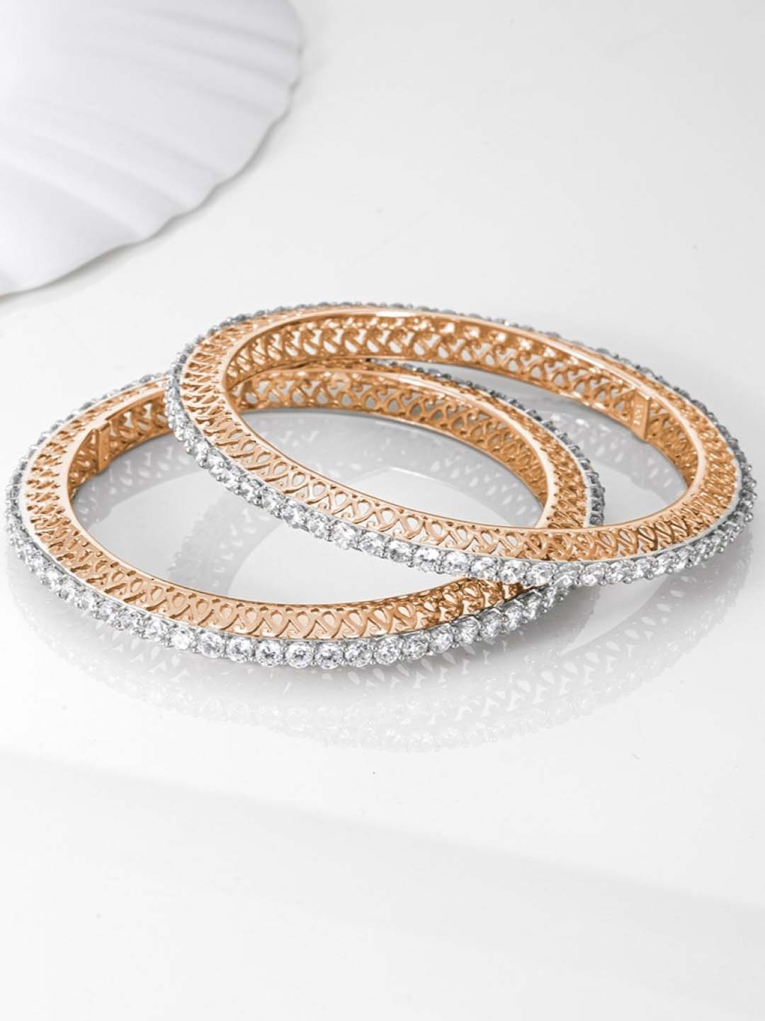 

Zavya Women Set of 2 Gold-Plated Stones Studded Sterling Silver Bangles, Rose gold