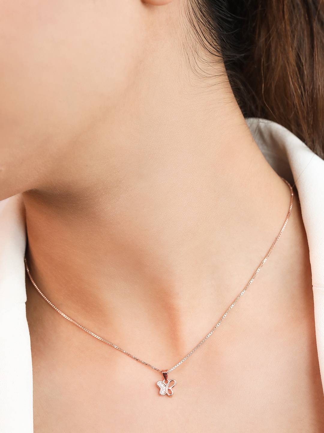 

Zavya Women Rose Gold-Plated CZ Studded Sterling Silver Pendant with Chain