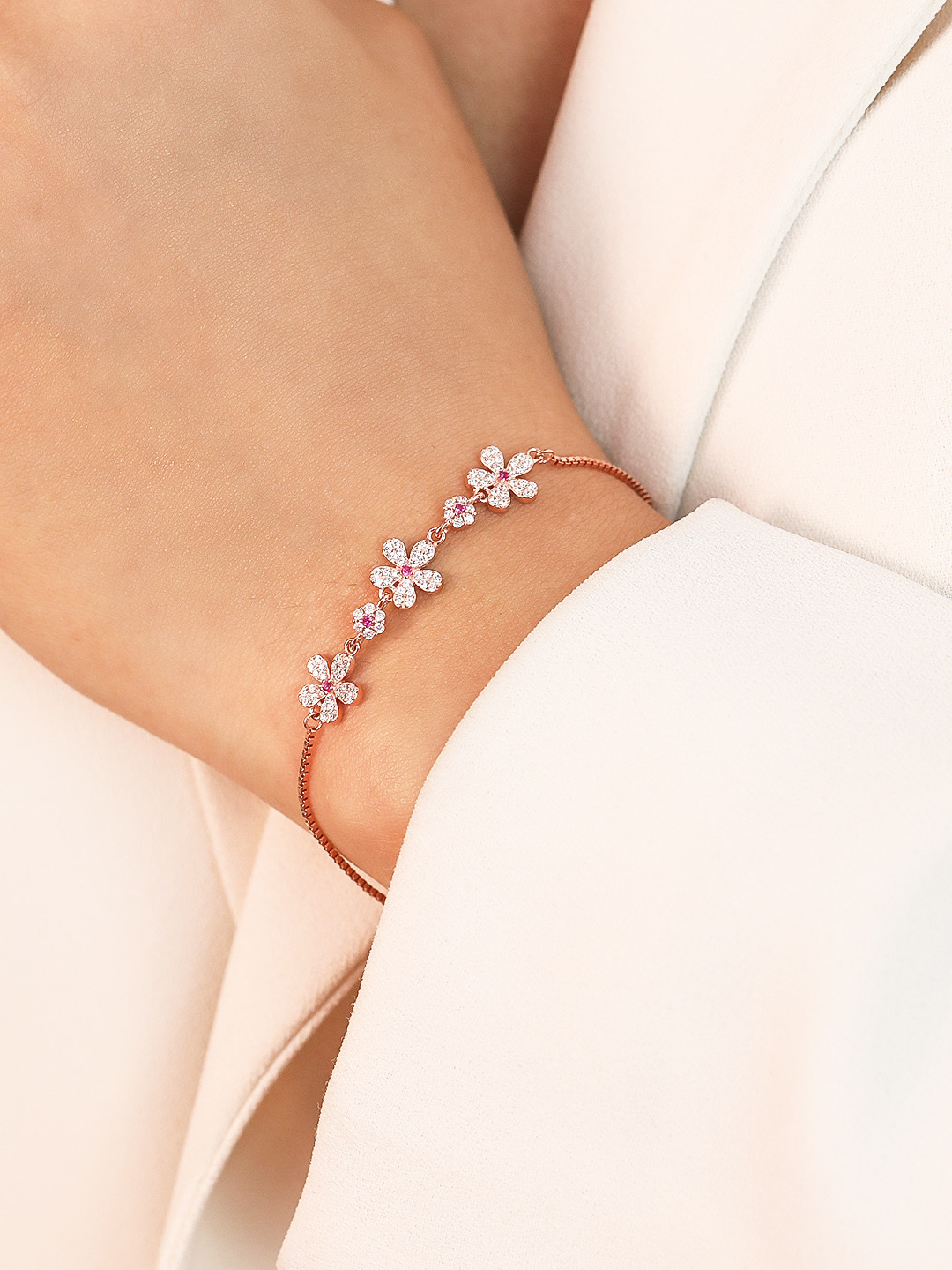 

Zavya Women Rose Gold-Plated CZ Studded Sterling Silver Bracelet