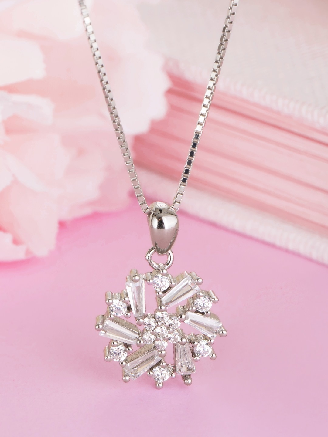 

Zavya Women Rhodium-Plated CZ Studded Sterling Silver Pendant with Chain