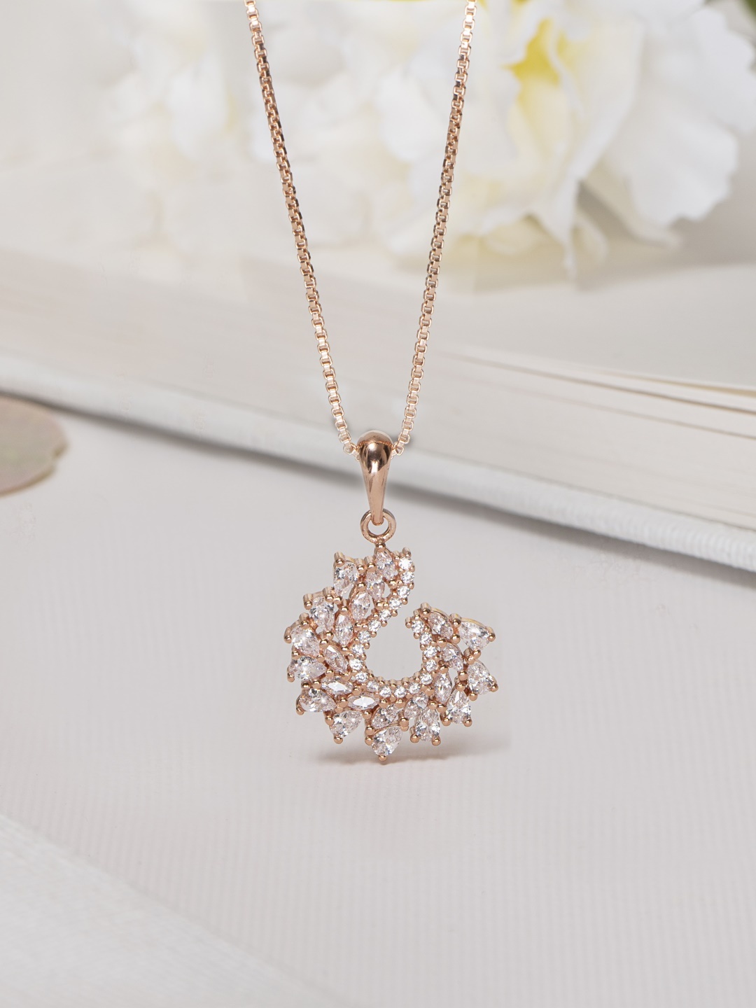 

Zavya Women Rose Gold-Plated CZ Studded Sterling Silver Pendant with Chain