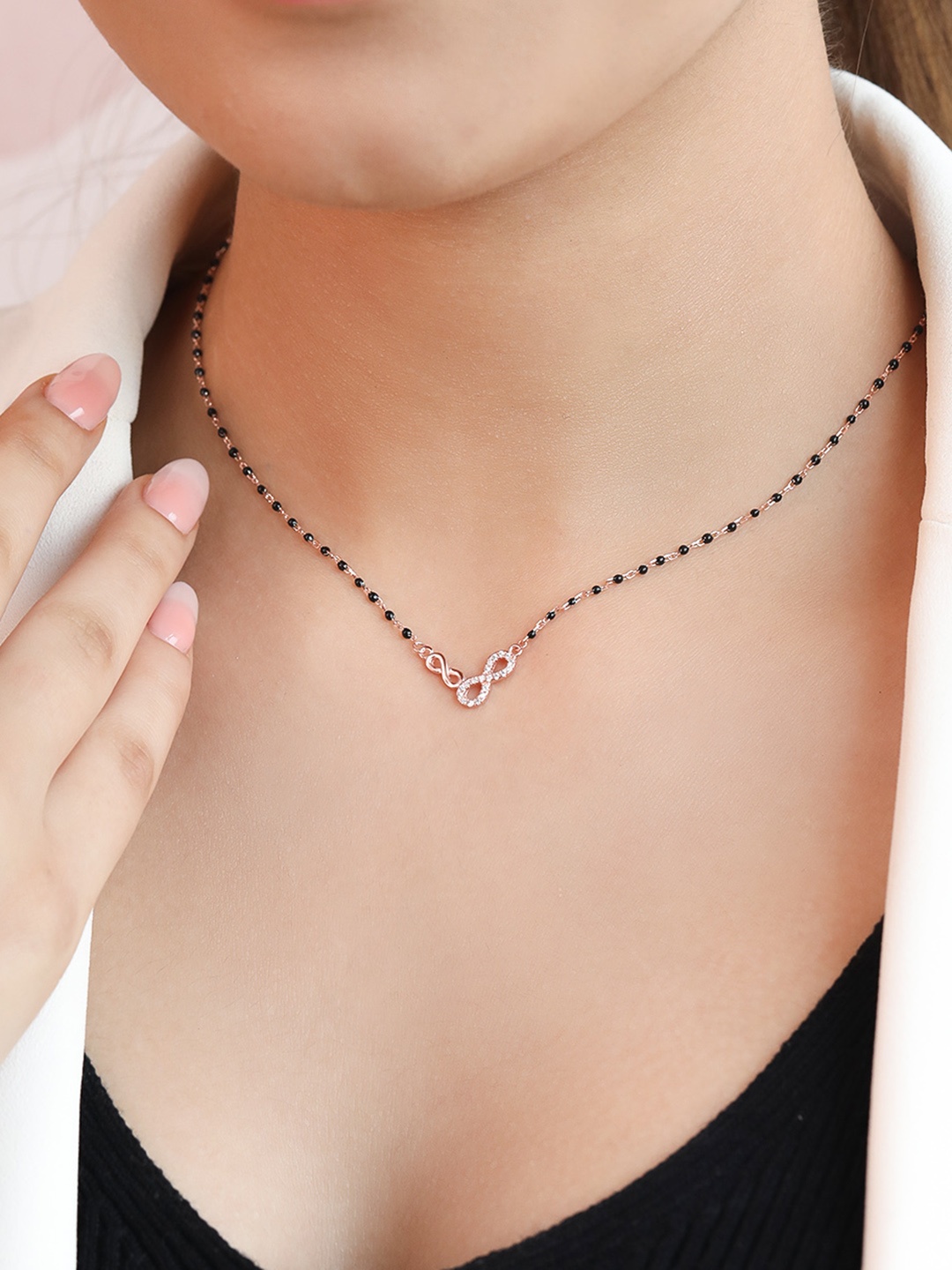 

Zavya Women Rose Gold-Plated Beaded Sterling Silver Mangalsutra