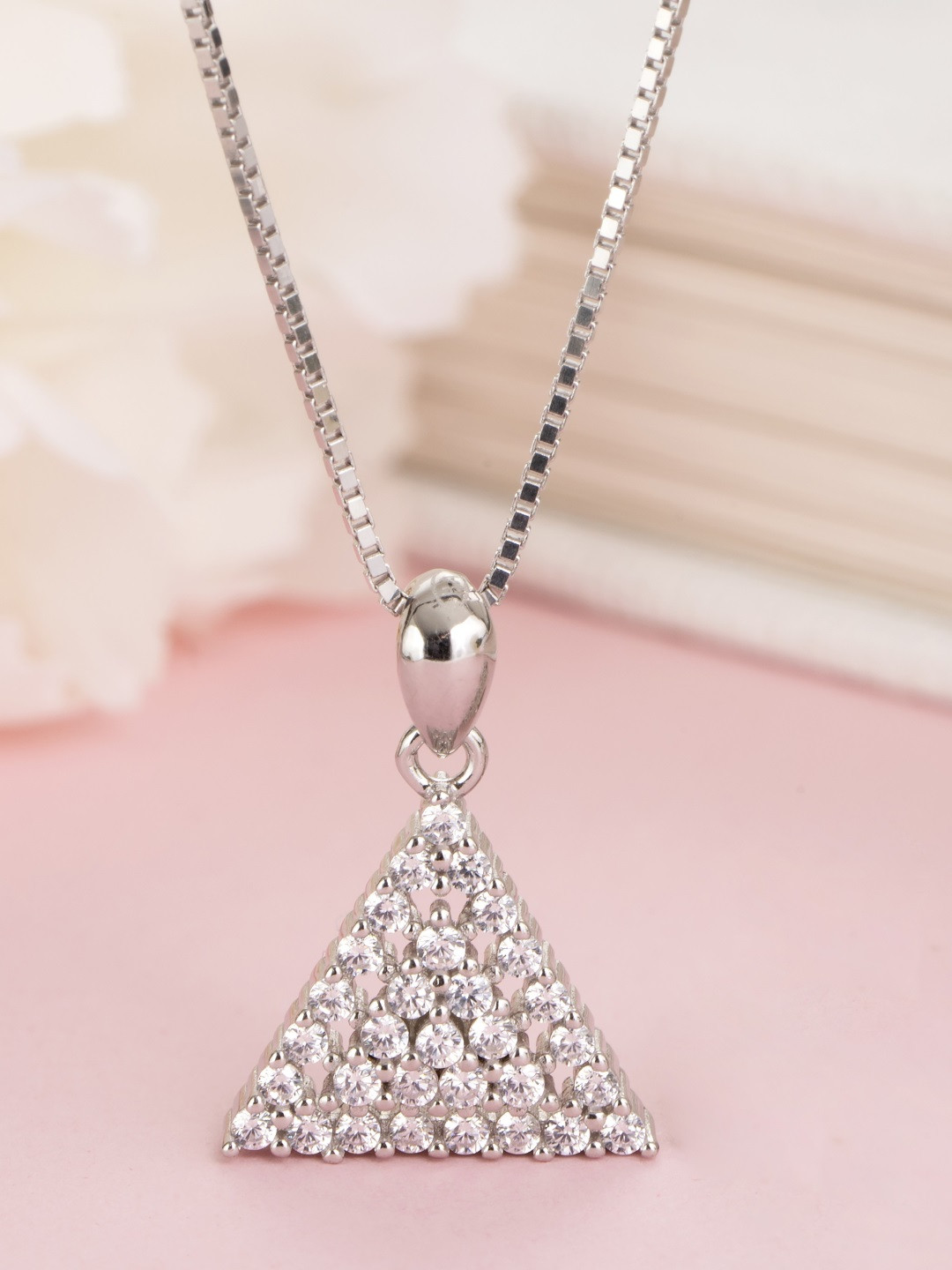

Zavya Women Rhodium-Plated CZ Studded Sterling Silver Pendant Necklace