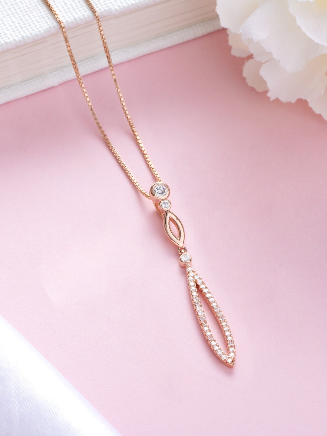 

Zavya Women Rose Gold-Plated CZ Studded Sterling Silver Pendant Necklace