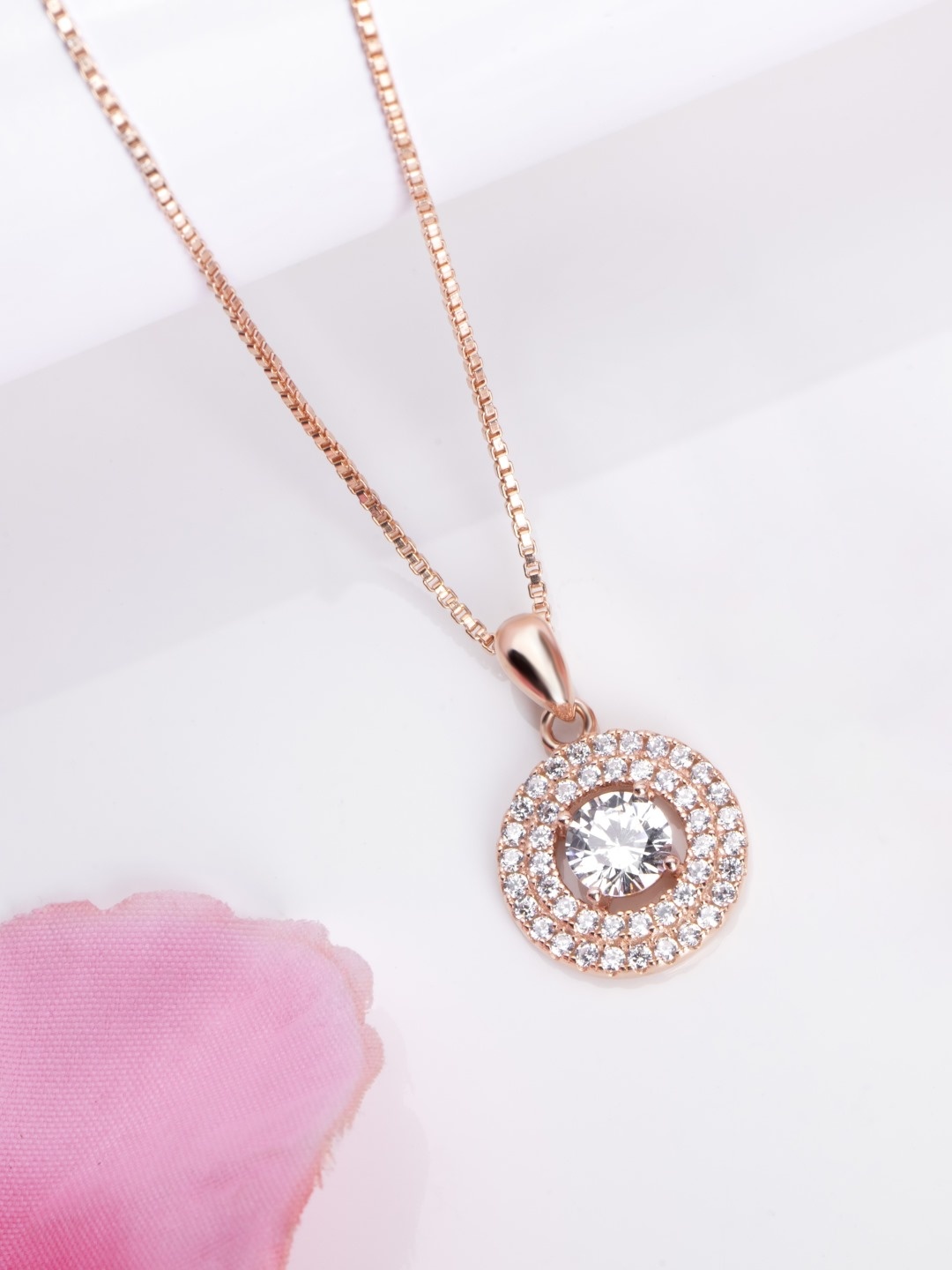 

Zavya Women Rose Gold-Plated CZ Studded Sterling Silver Pendant Necklace