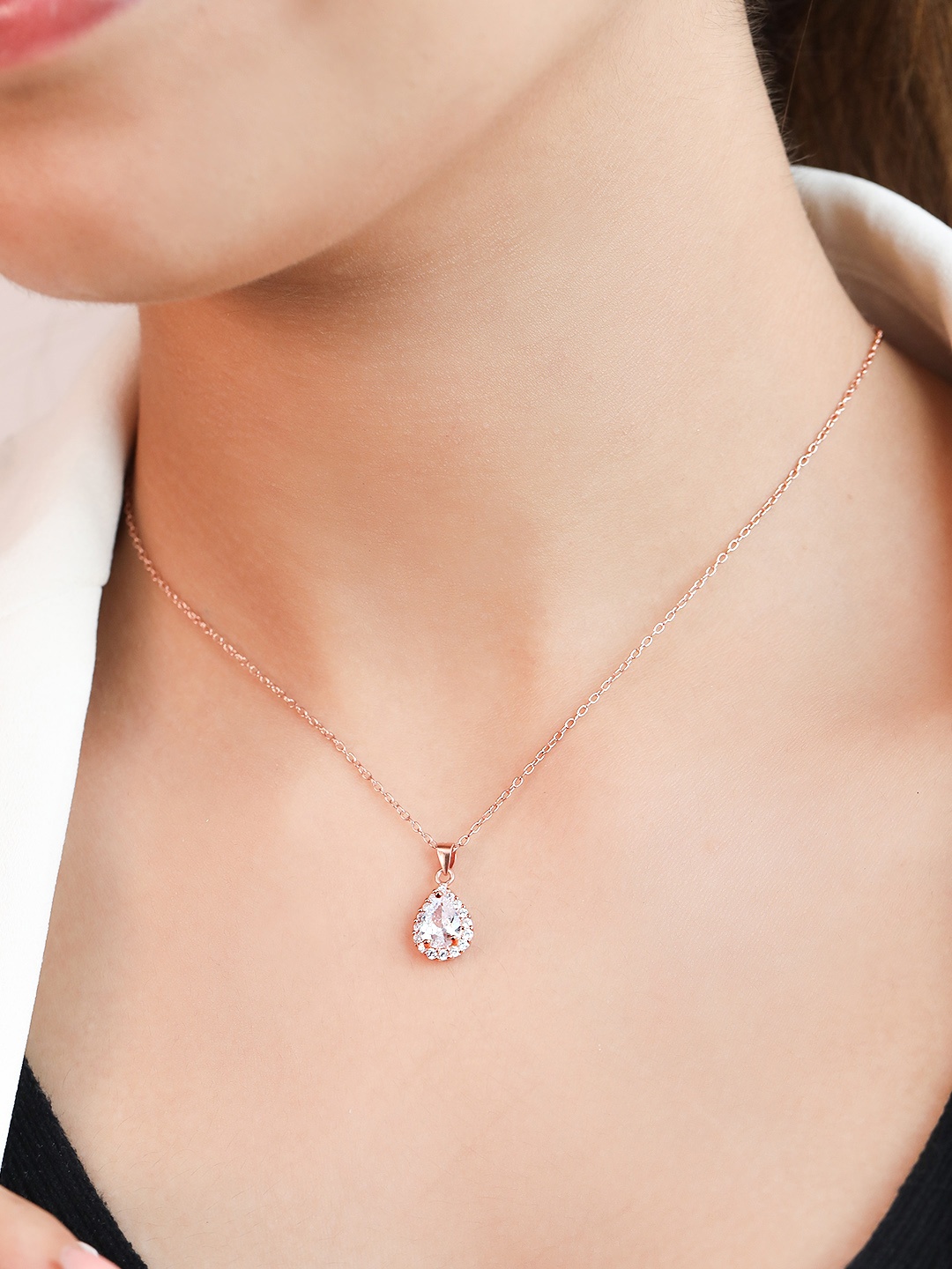 

Zavya 925 Sterling Silver CZ-Studded Rose Gold-Plated Necklace