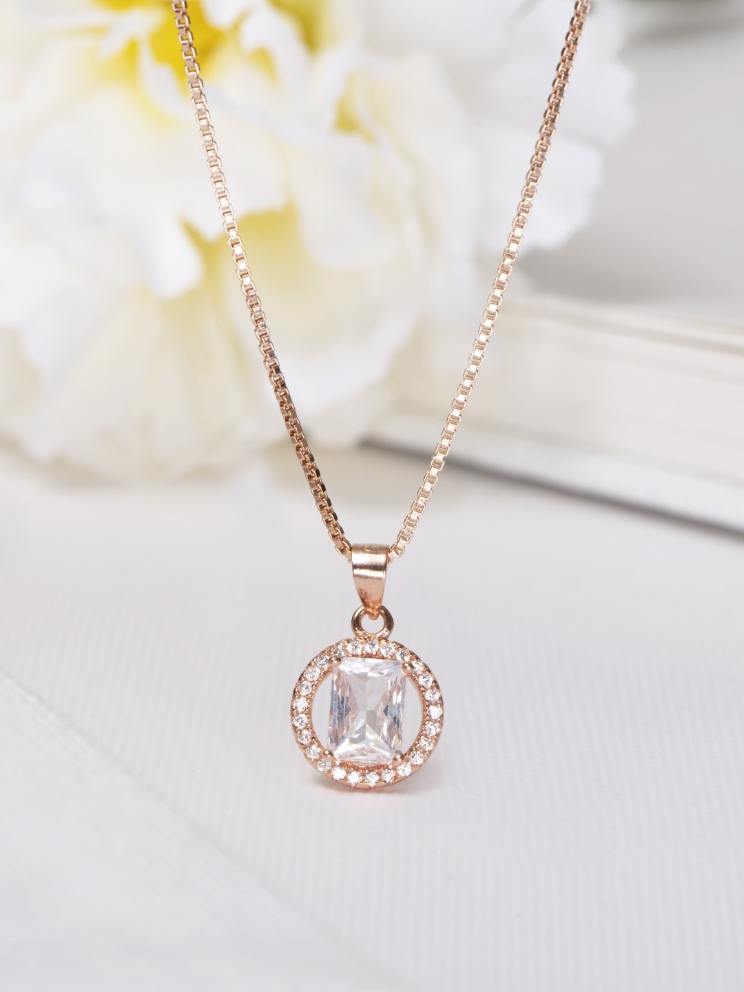 

Zavya Women Rose Gold-Plated CZ Studded Sterling Silver Pendant Necklace