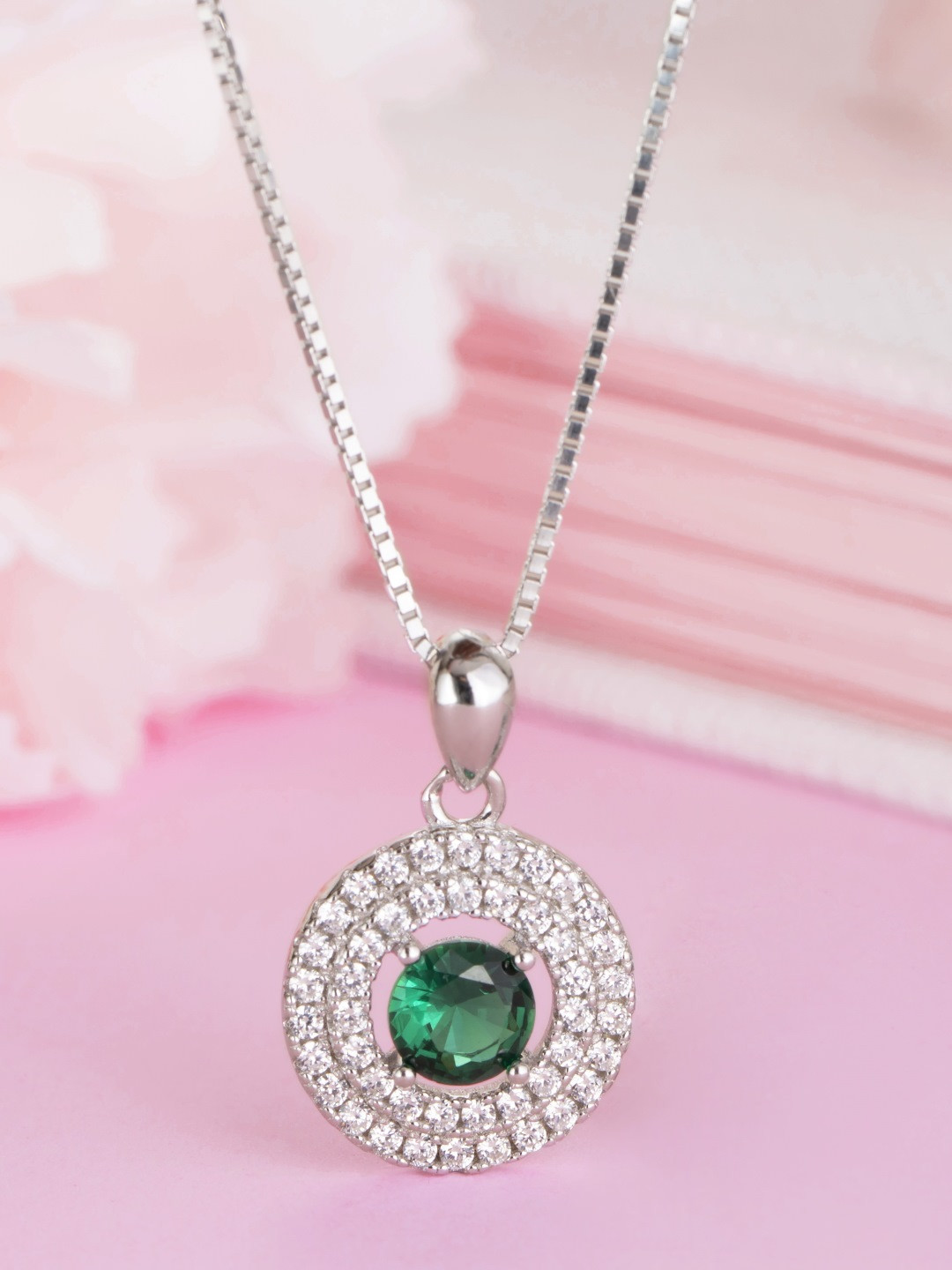 

Zavya Women Rhodium-Plated CZ Studded Sterling Silver Pendant Necklace