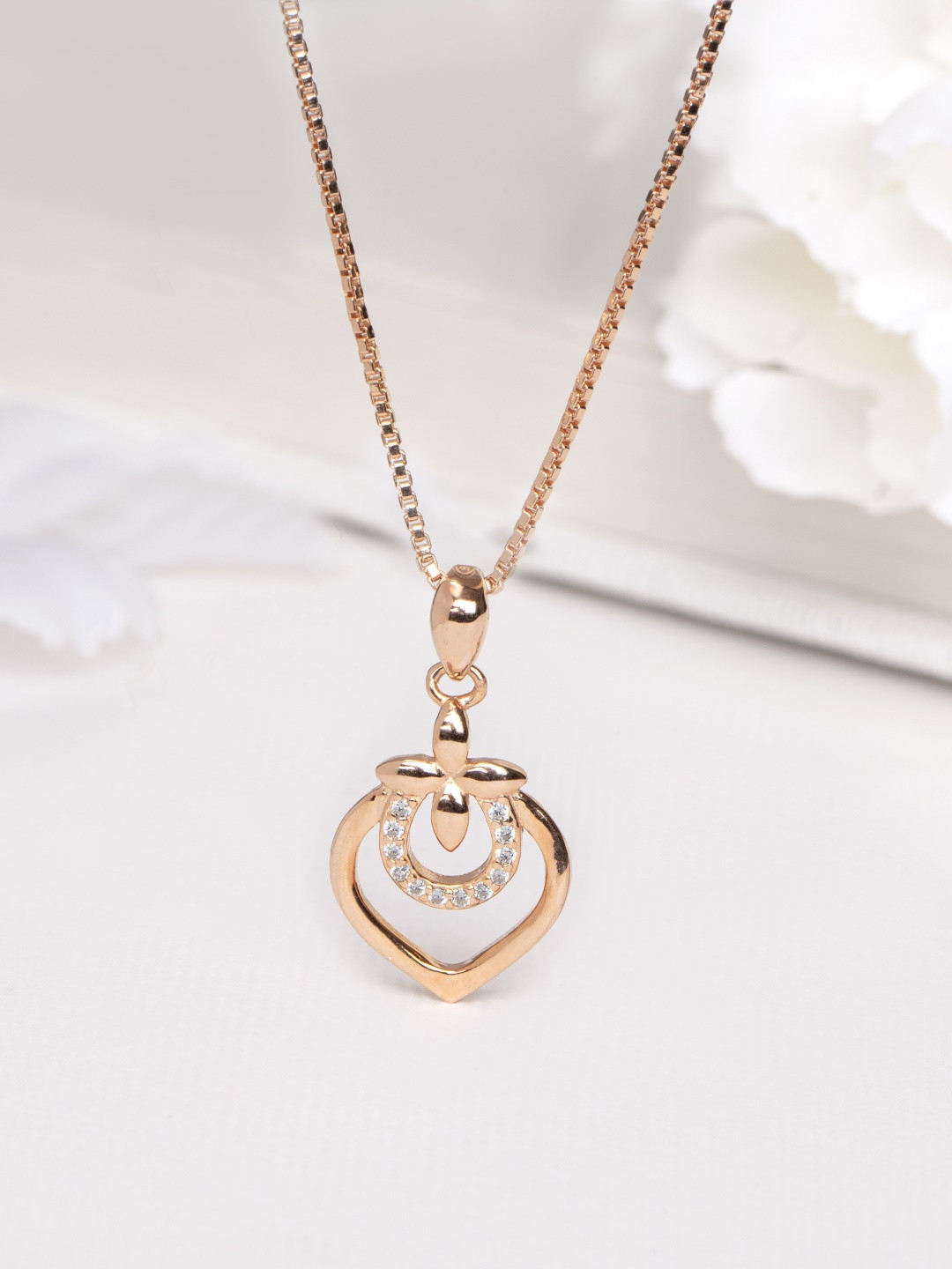 

Zavya Women Rose Gold-Plated CZ Studded Sterling Silver Pendant Necklace