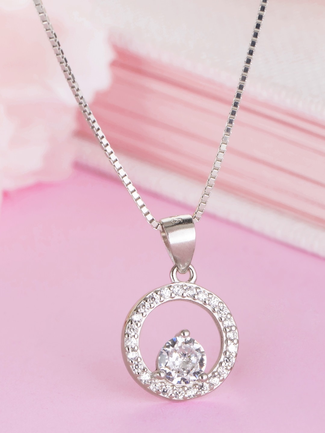 

Zavya Women Rhodium-Plated CZ Studded Sterling Silver Pendant Necklace