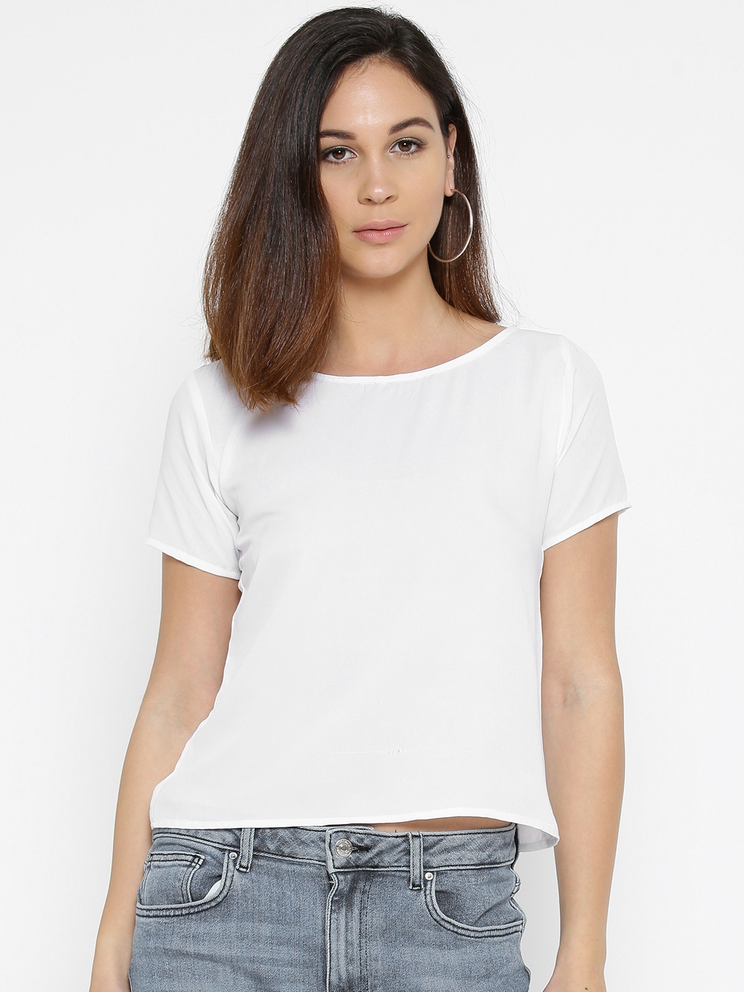 

U&F Women White Solid Styled Back Top