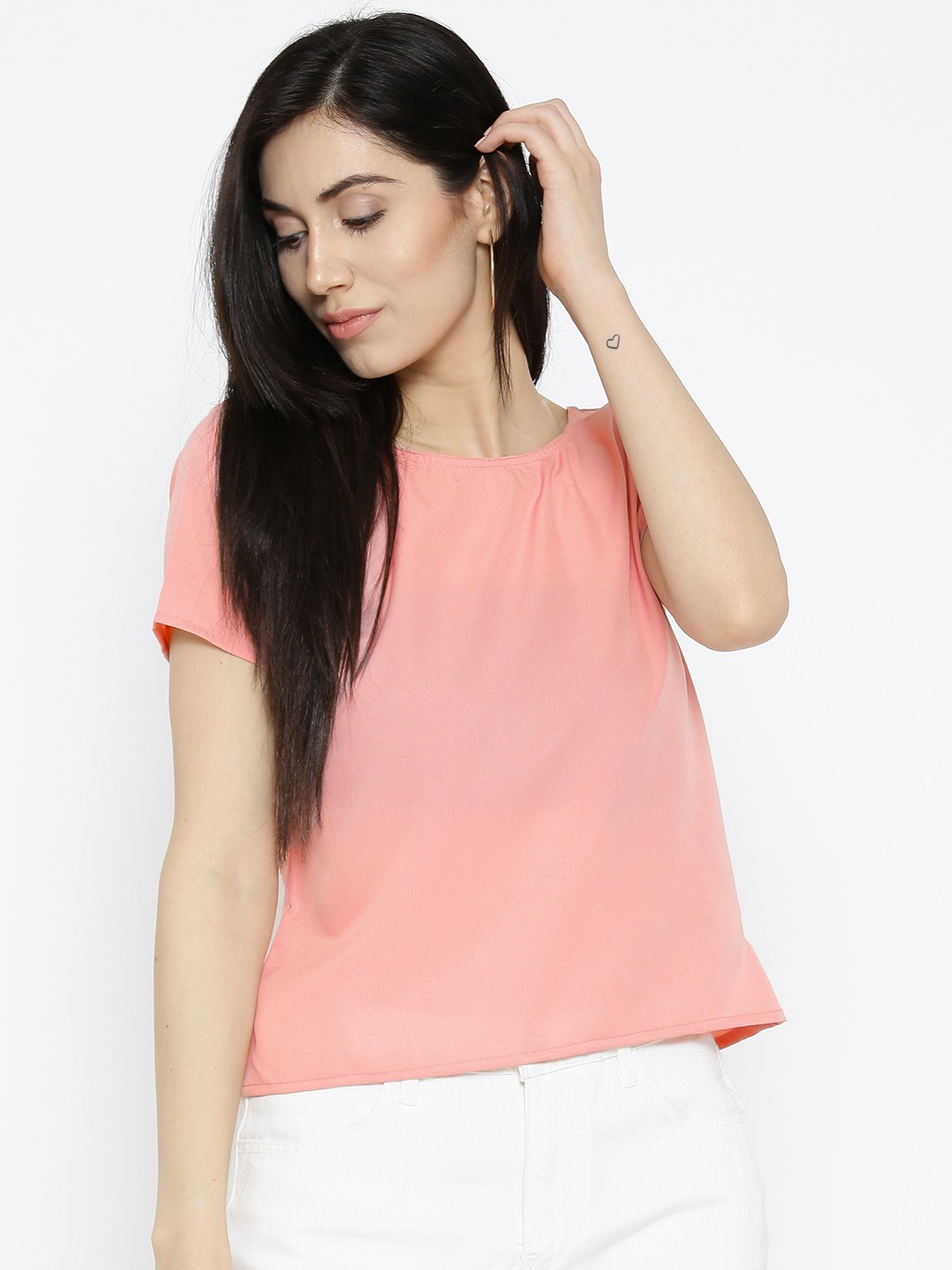 

U&F Women Pink Solid Styled Back Top