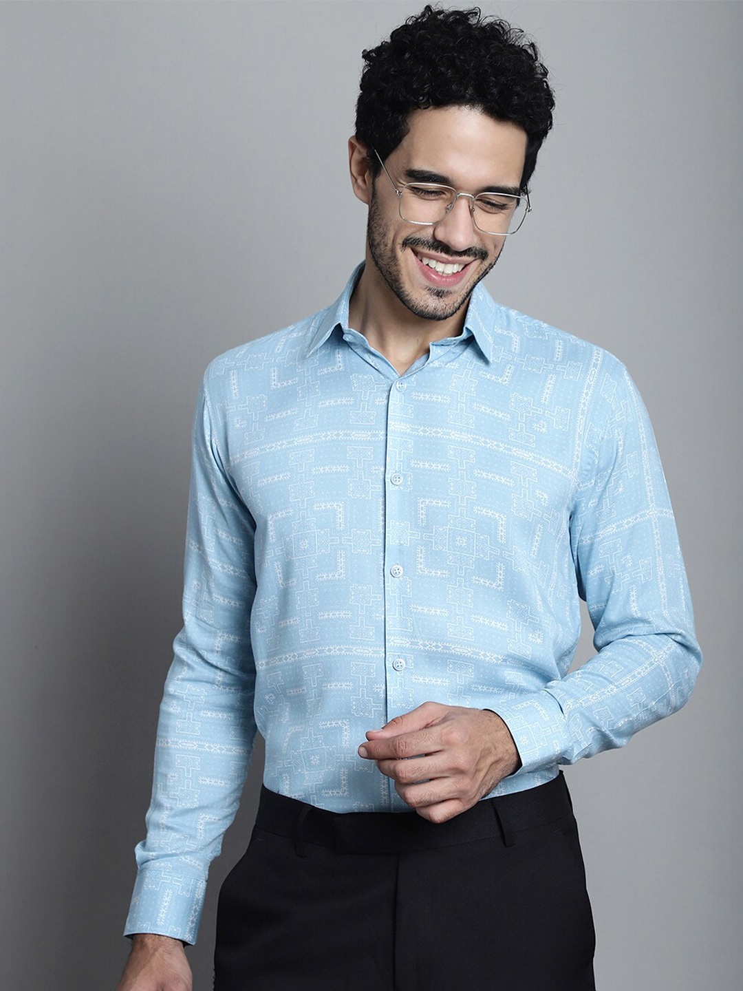 

JAINISH Classic Geometric Printed Formal Shirt, Blue