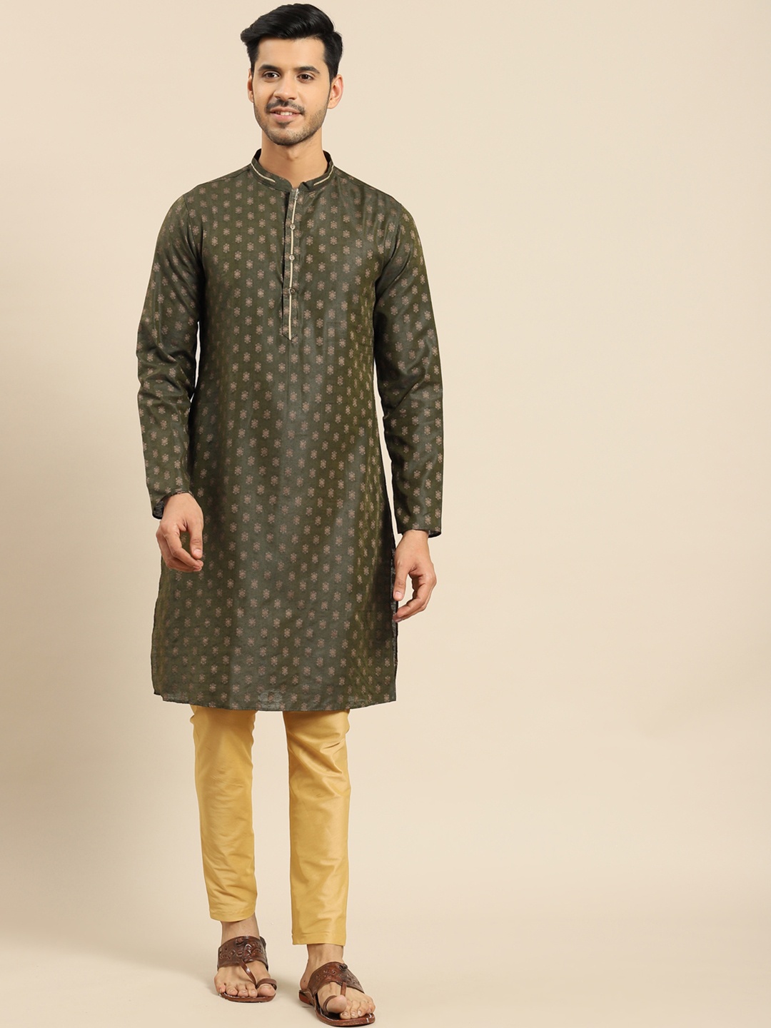 

Anouk Floral Woven Design Straight Kurta, Green