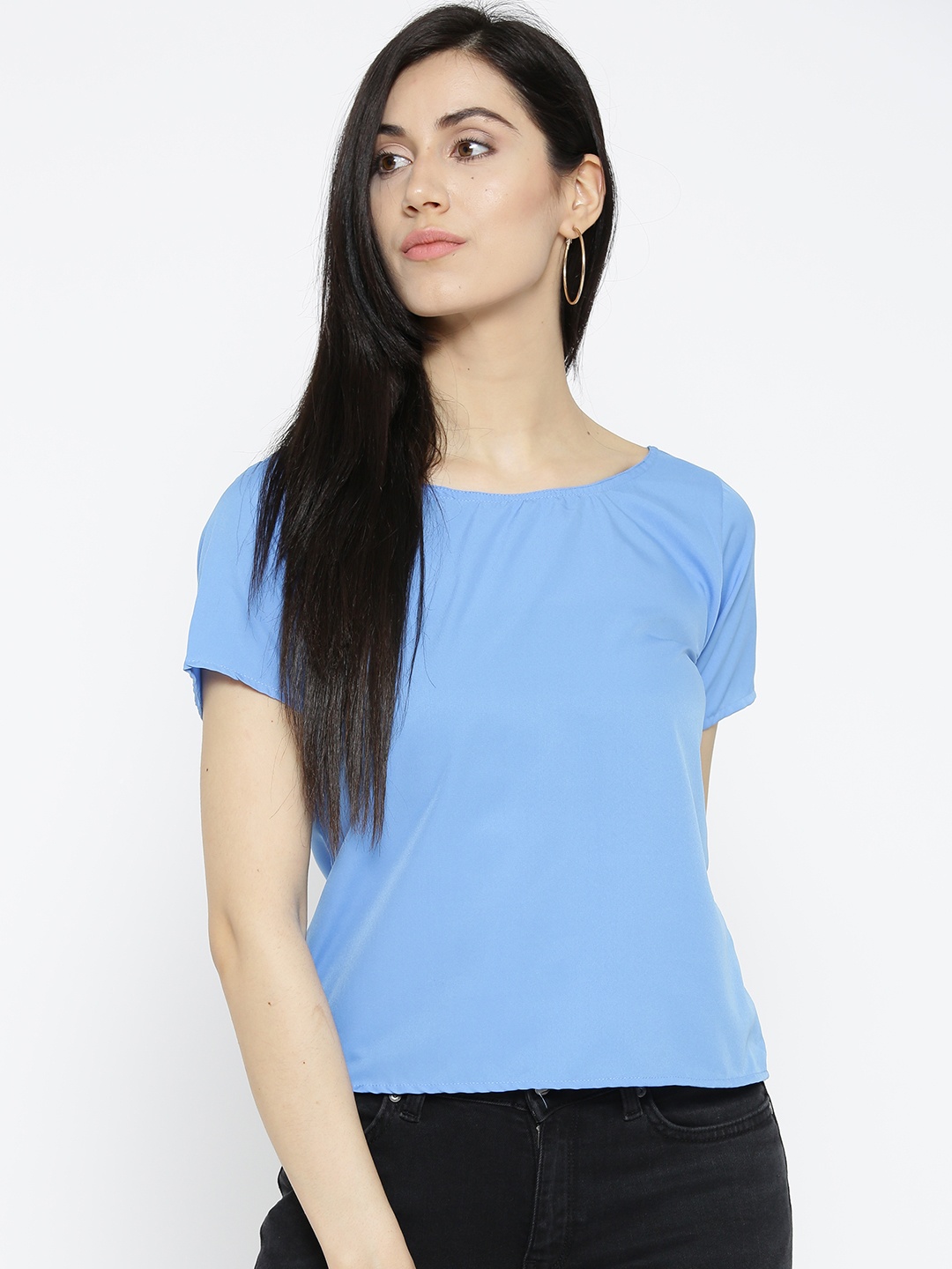

U&F Women Blue Solid Styled Back Top
