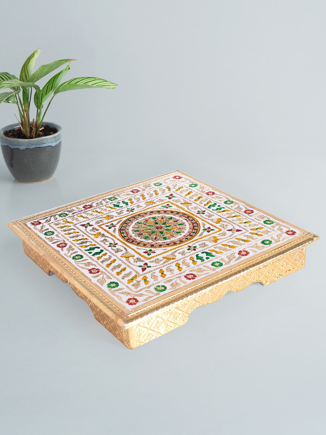 

Golden Peacock Yellow Printed Chowki