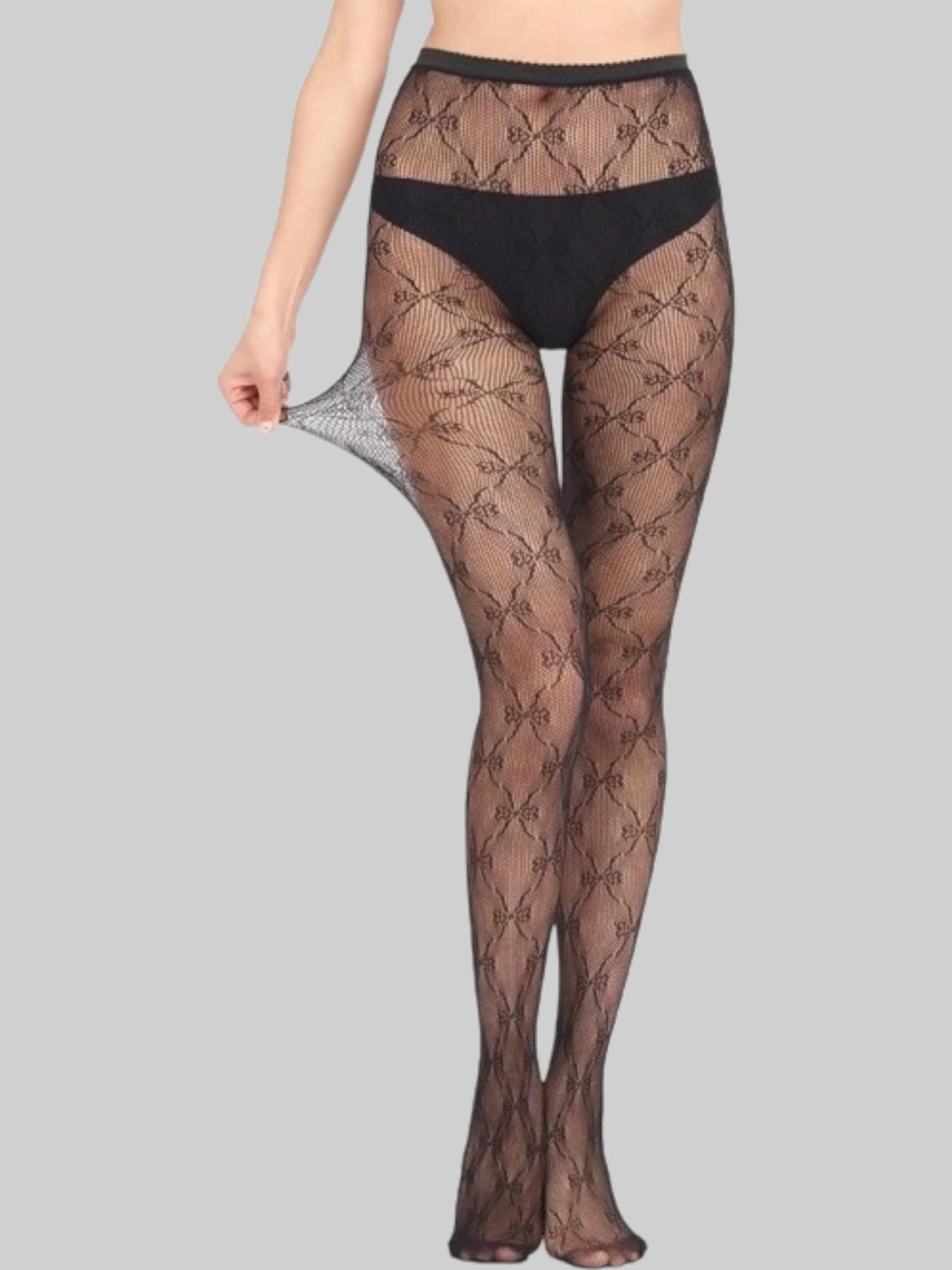

PLUMBURY Women Self Design Semi-Sheer Pantyhose Stockings, Black