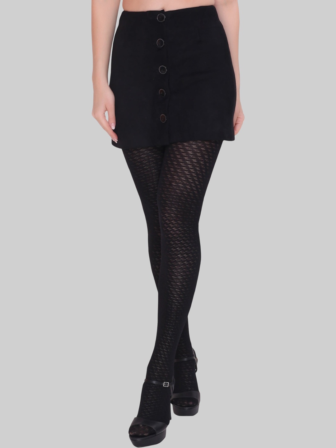 

PLUMBURY Women Self Design Semi-Sheer Pantyhose Stockings, Black