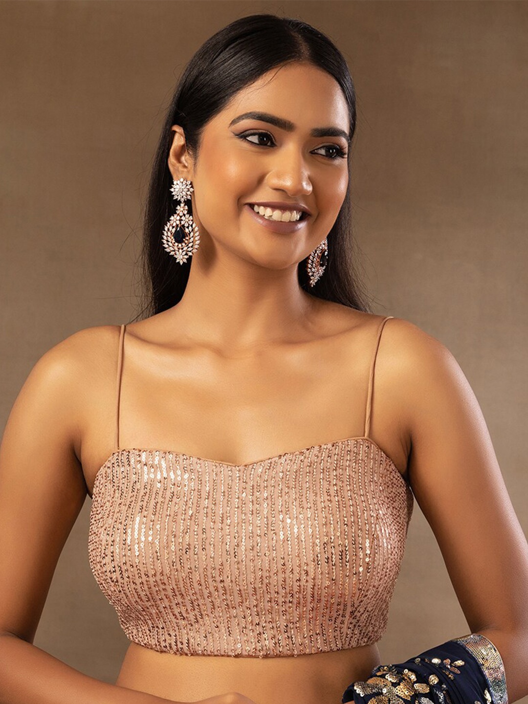 

Indya Luxe Shoulder Straps Embroidered Saree Blouse, Gold