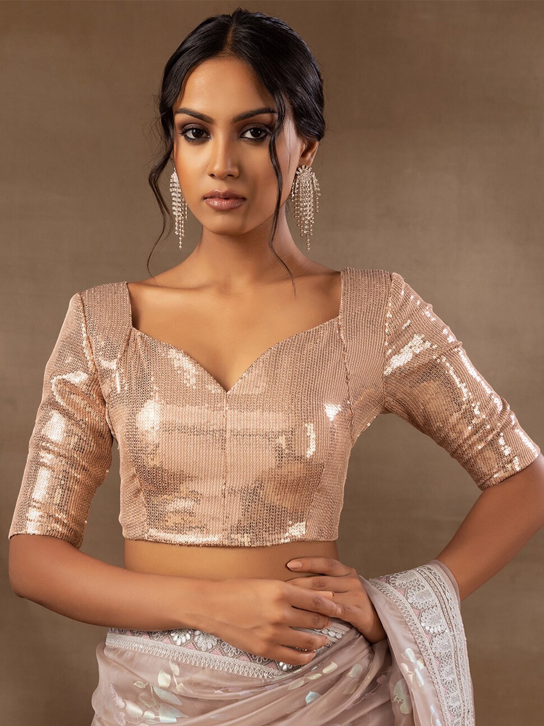 

Indya Luxe Sweetheart Neck Embellished Saree Blouse, Peach