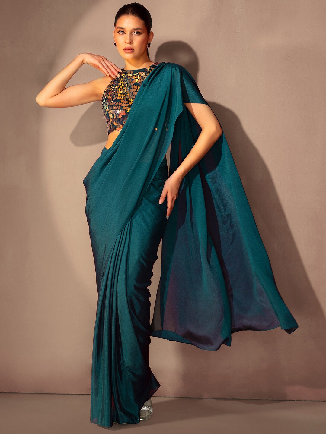 

Indya Luxe Ready to Wear Saree, Green