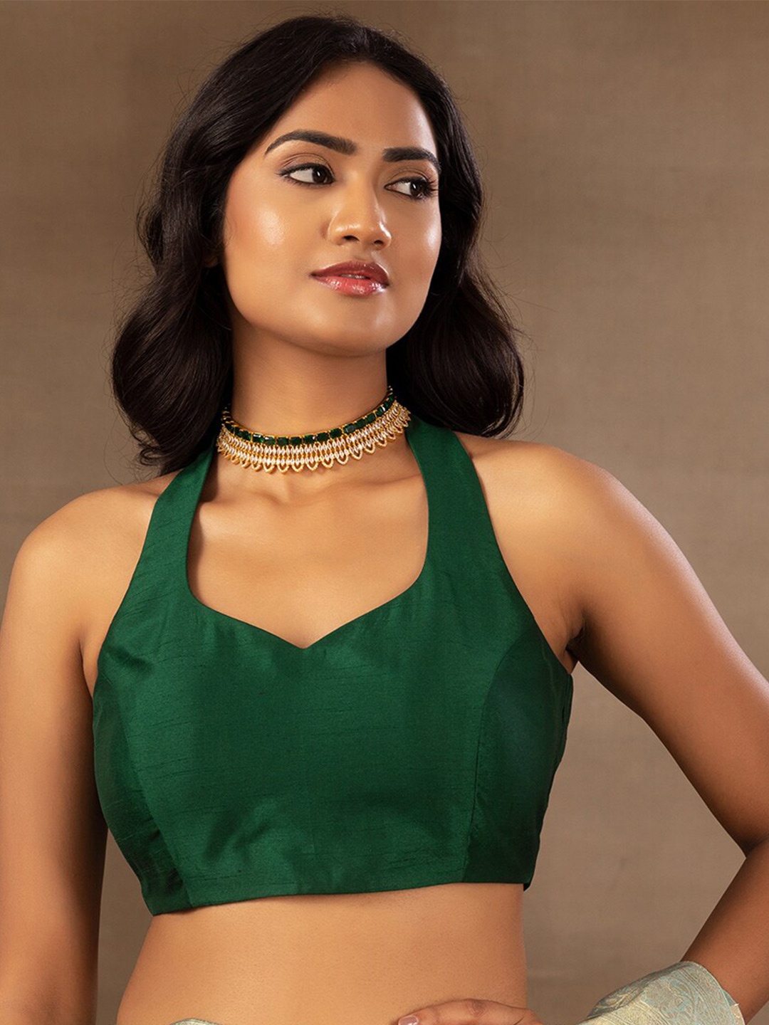 

Indya Luxe Sweetheart Neck Sleeveless Saree Blouse, Green
