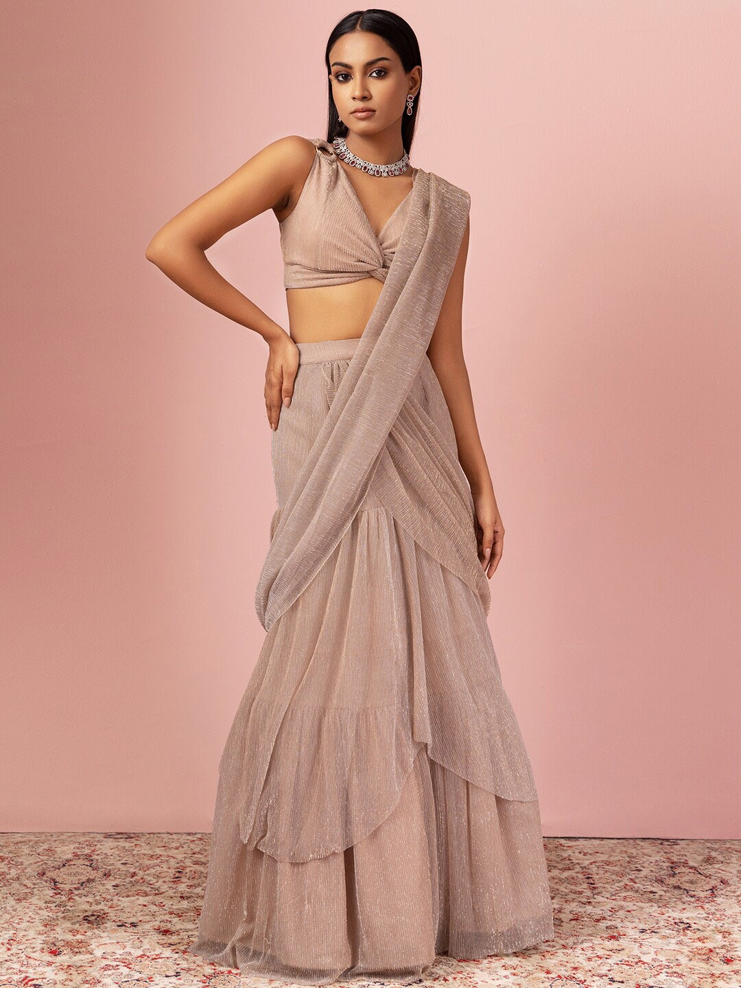 

Indya Luxe Embellished Ready to Wear Saree, Pink