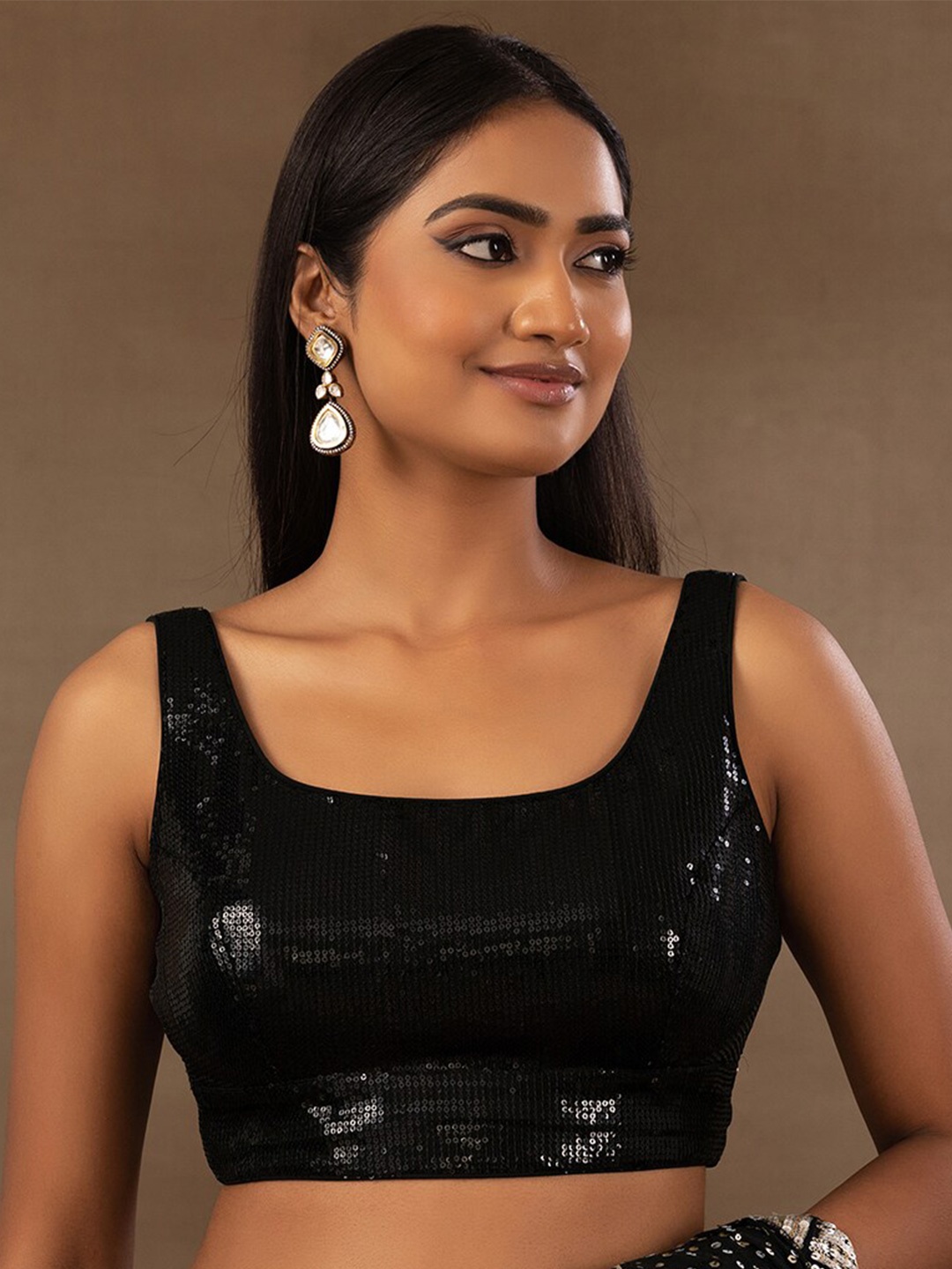 

Indya Luxe Sequined Sleeveless Saree Blouse, Black