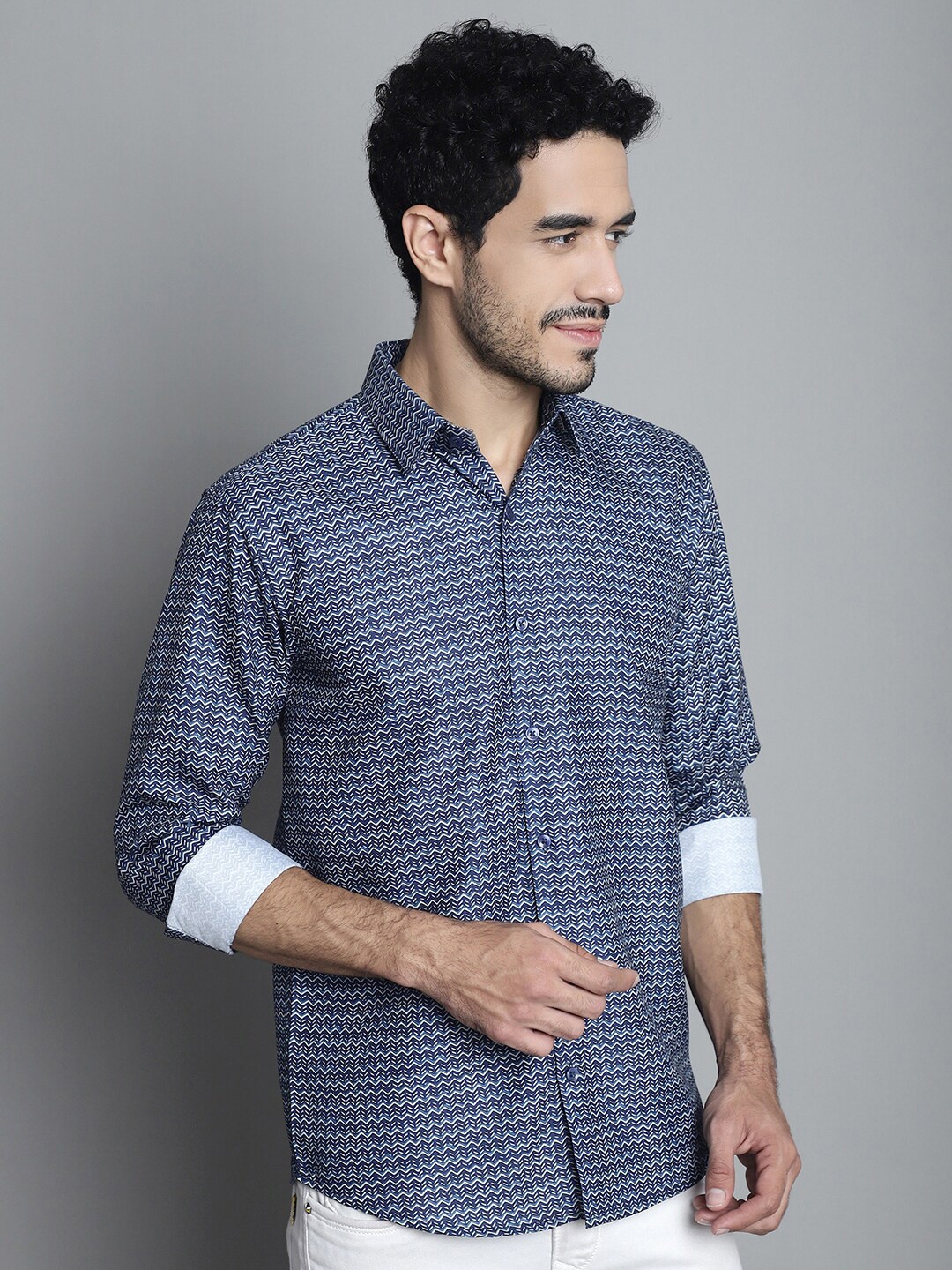 

JAINISH Classic Fit Geometric Printed Casual Shirt, Navy blue