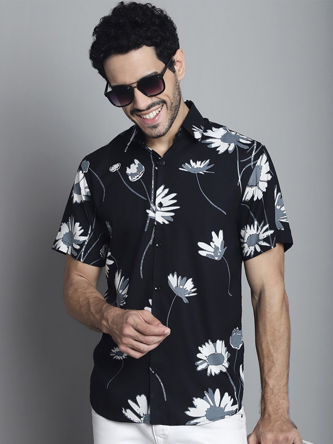 

JAINISH Classic Floral Printed Casual Shirt, Black