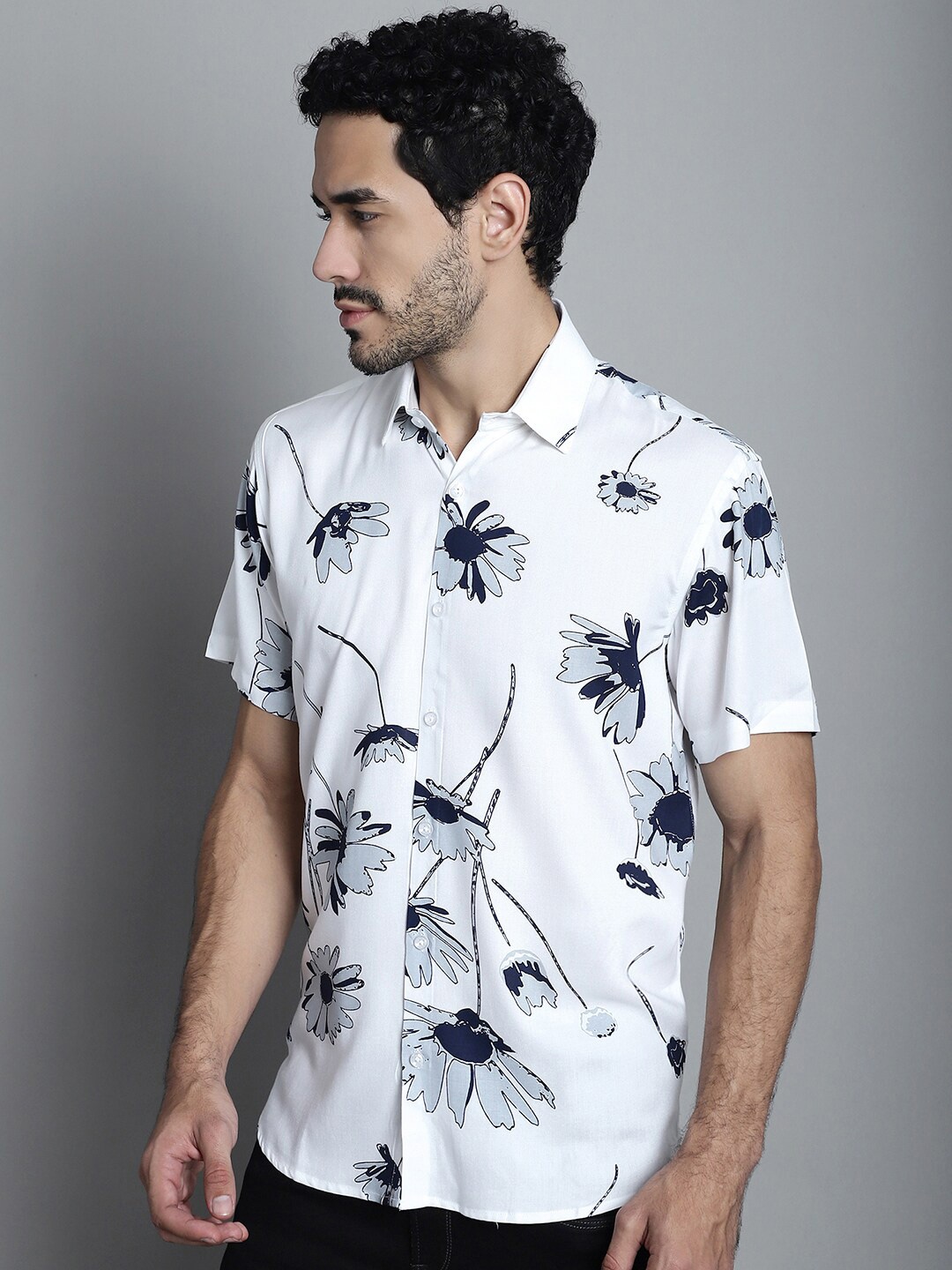 

JAINISH Classic Floral Printed Casual Shirt, White