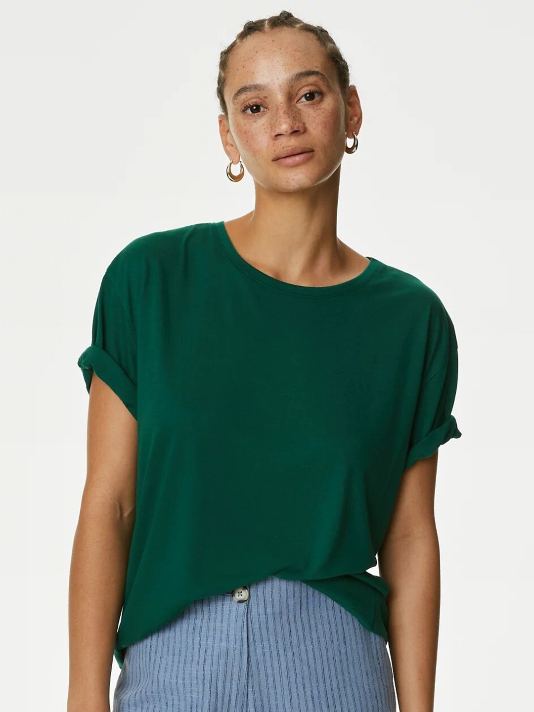 

Marks & Spencer Relaxed Fit Drop-Shoulder Sleeves T-shirt, Green
