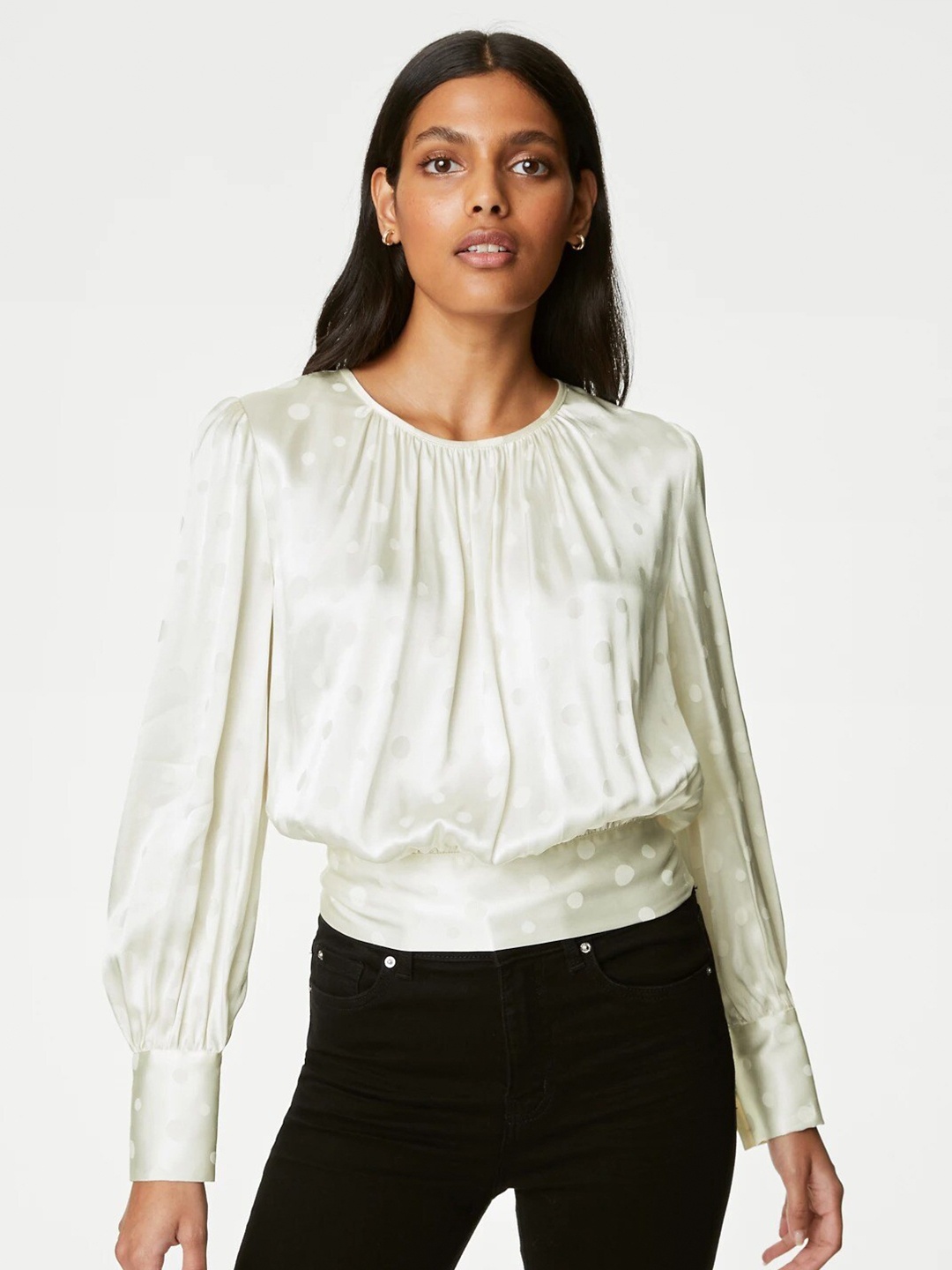 

Marks & Spencer Polka Dots Printed Tie Up Top, White